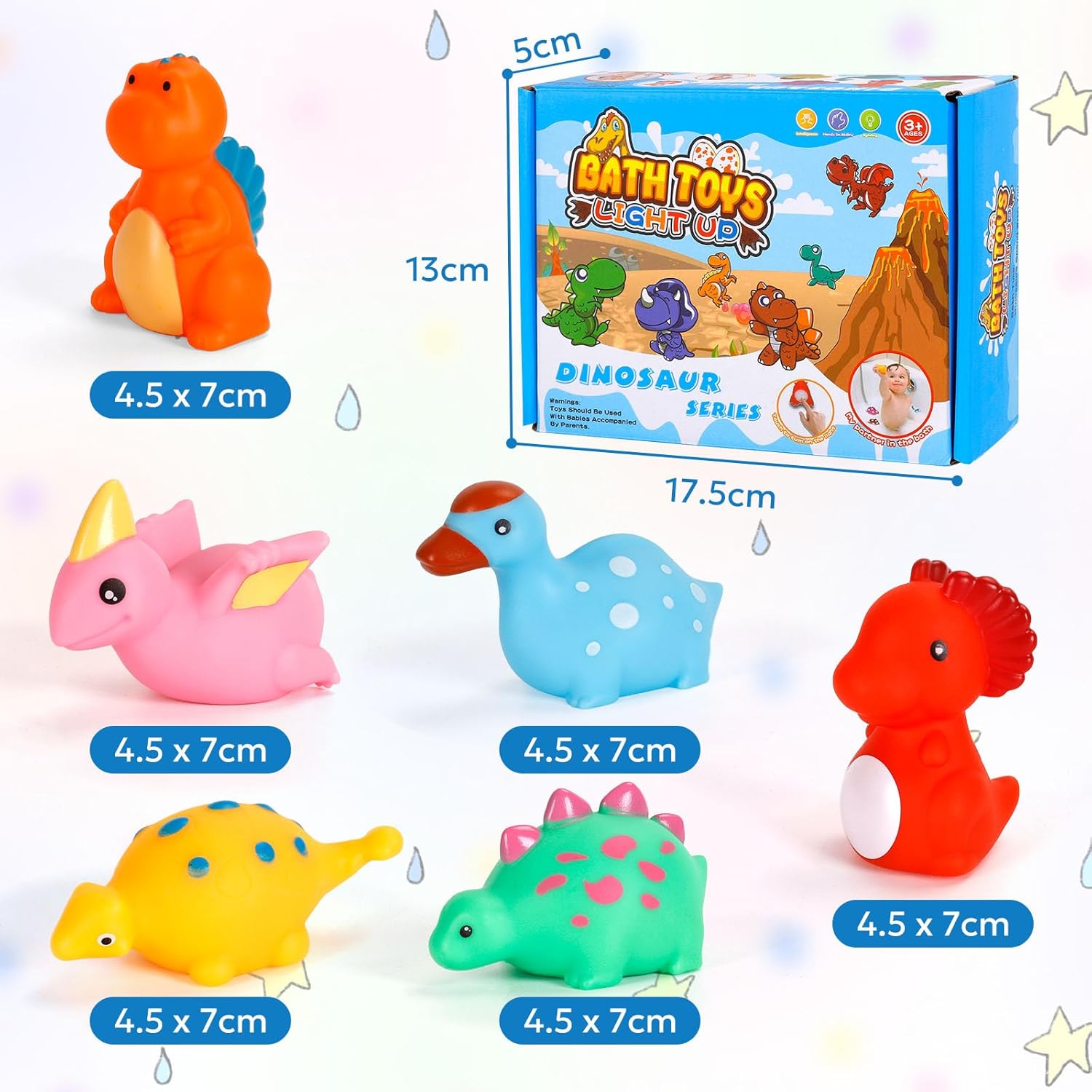 Detalle de Jiosdo 6‑Pack LED Dinosaur Bath Toys – Sensory Water-Activated Lights for Babies and Toddlers