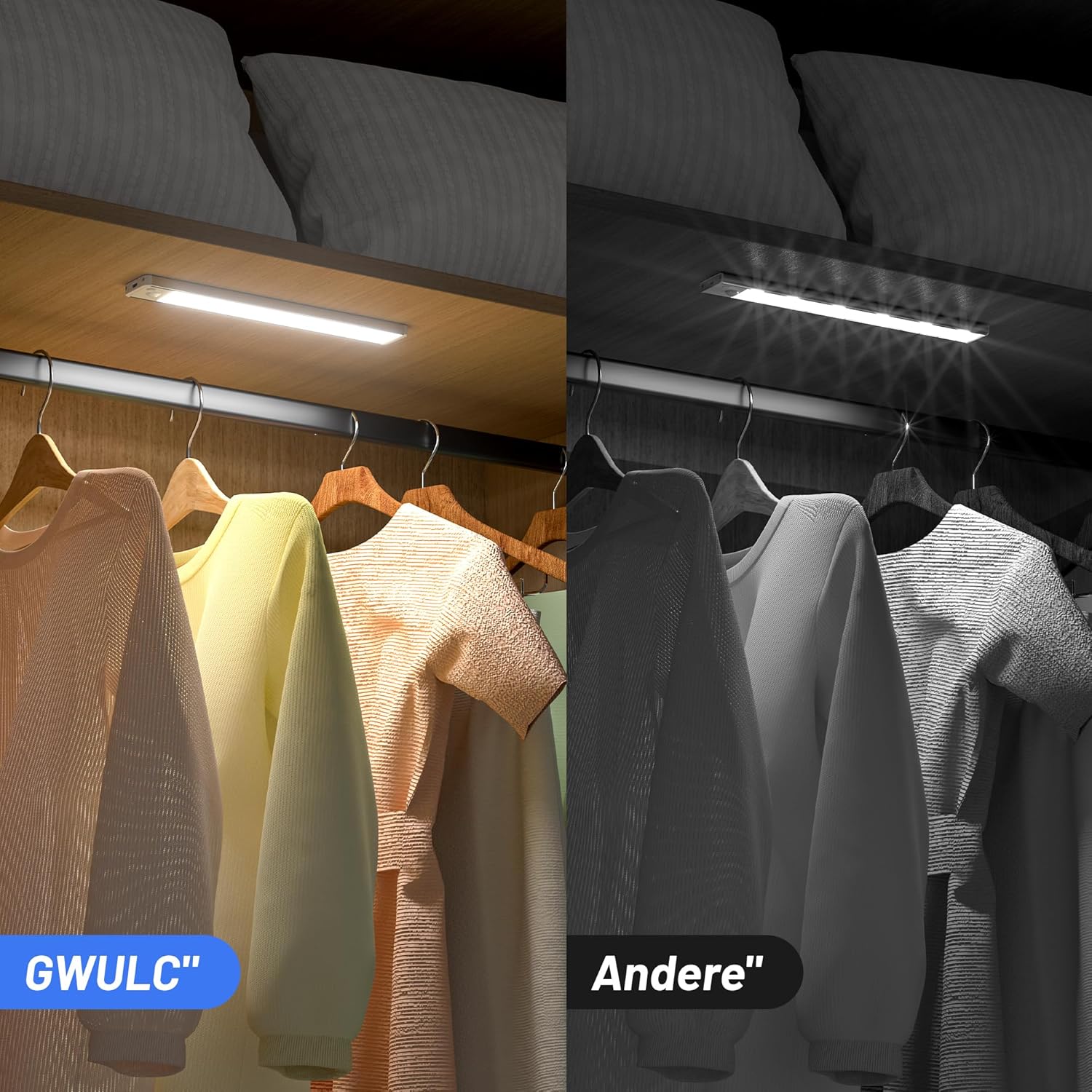 Thumbnail 4 de GWULC 2700K Warmweiß 20 cm LED Schrankbeleuchtung, 2 Stück – Bewegungsmelder, Unterbauleuchte, Akku