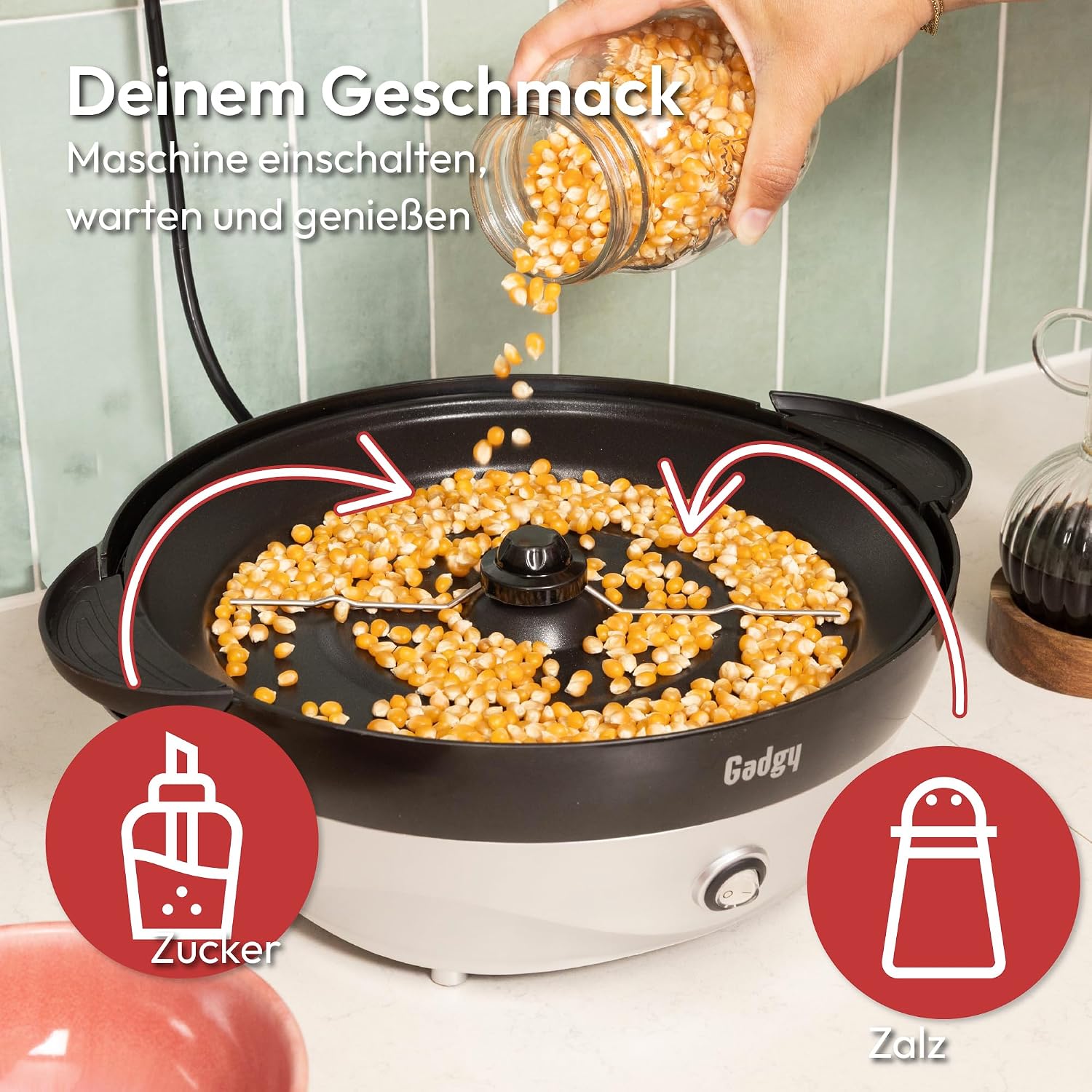 Thumbnail 6 de Gadgy Popcornmaschine Retro 5 L 800W – Antihaftbeschichtung, Rührarm und abnehmbare Heizplatte (Silber)