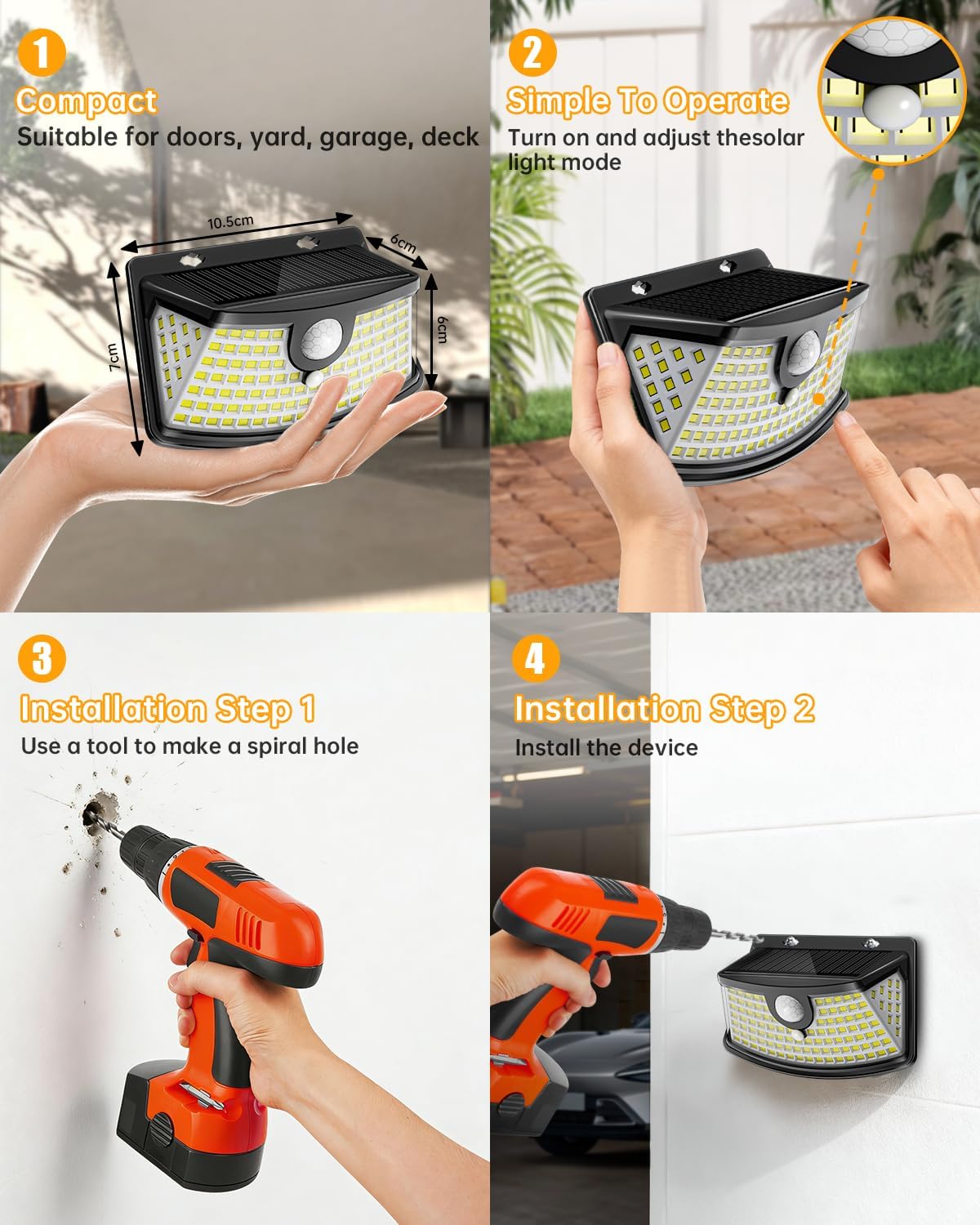 Detalle 2 de Aootek New Solar Motion Sensor Lights 120 LEDs (6-Pack) with 270° Wide Angle, IP65 Waterproof