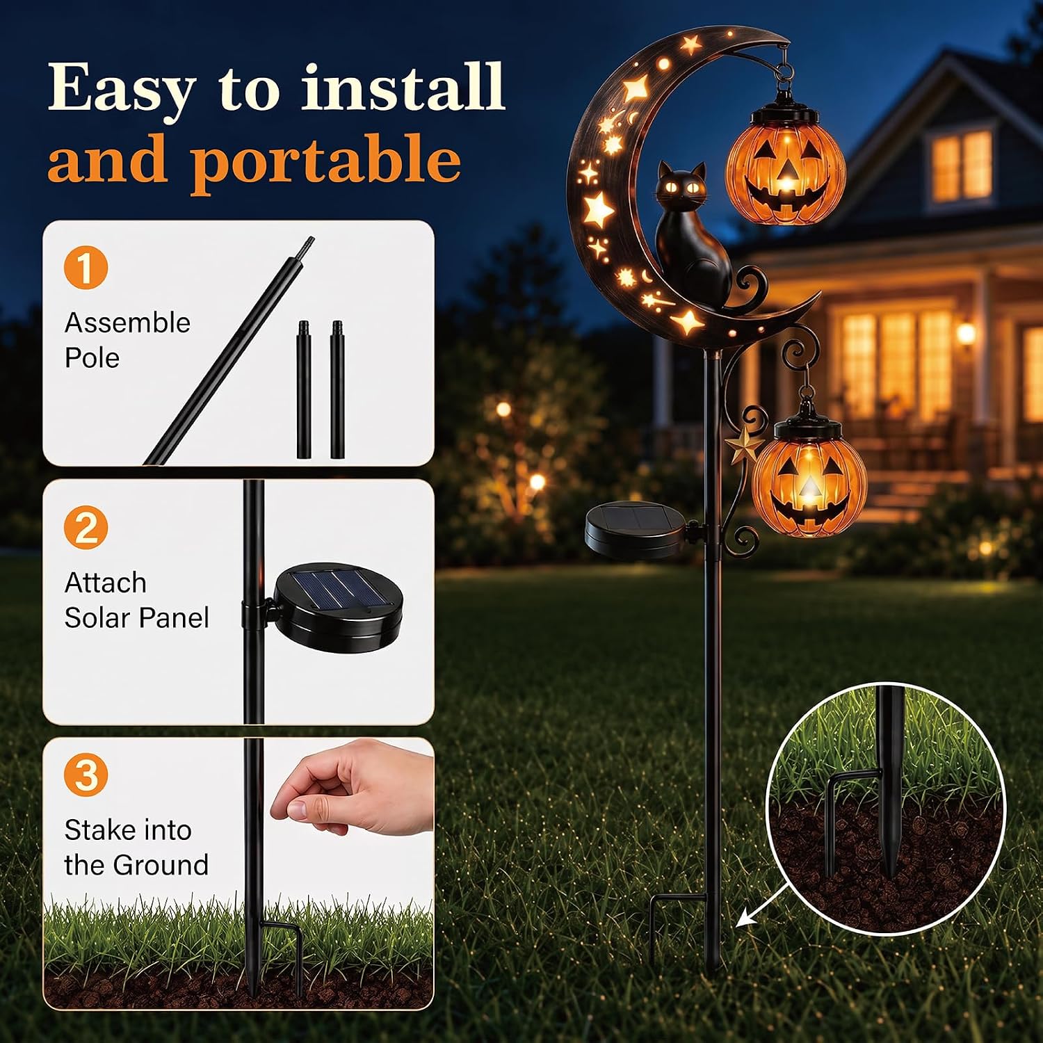 Detalle de Solar Halloween Pumpkin Garden Stake Light