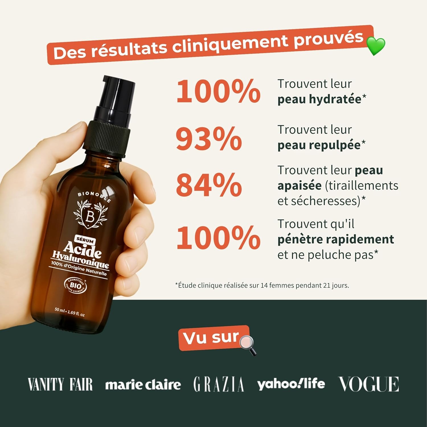 Thumbnail 6 de BIONOBLE Sérum Visage Acide Hyaluronique Pur – Hydratation durable et action anti-âge (30 ml, France)