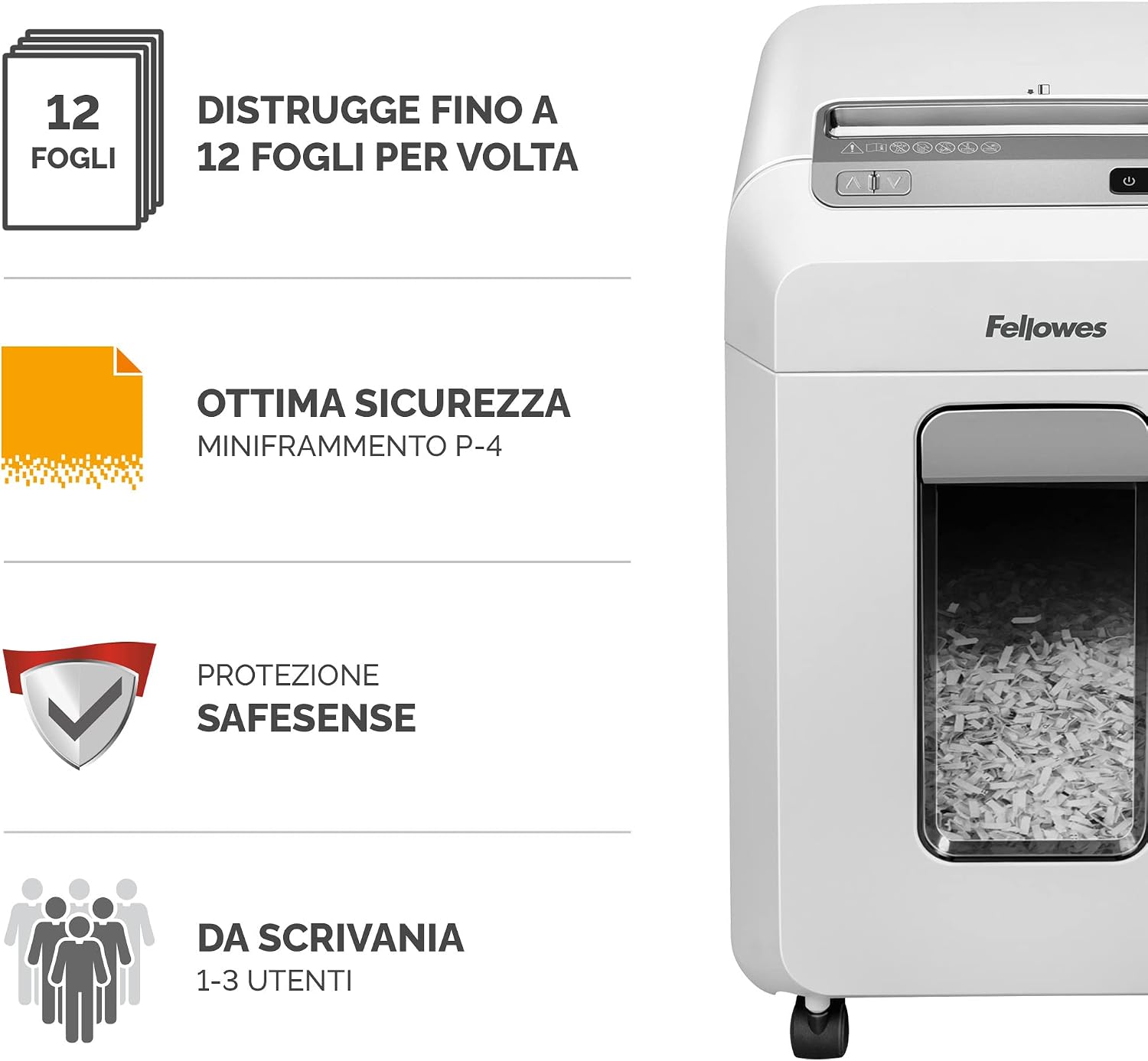 Detalle de Fellowes Distruggidocumenti a microframmenti 12Ms 12 fogli – sicurezza e praticità per casa e ufficio