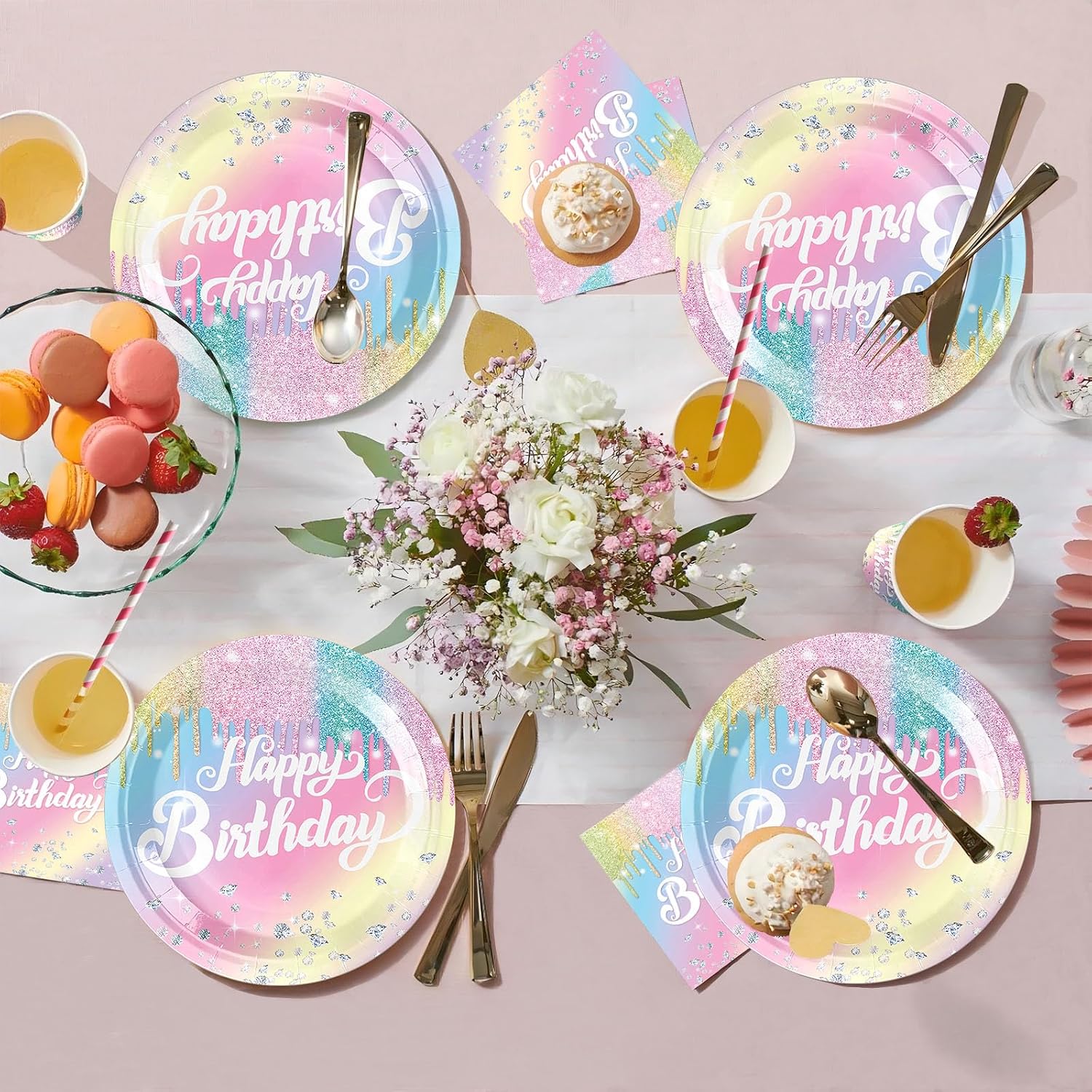 Detalle 2 de Regenbogen Partygeschirr Set 50 Teile đ