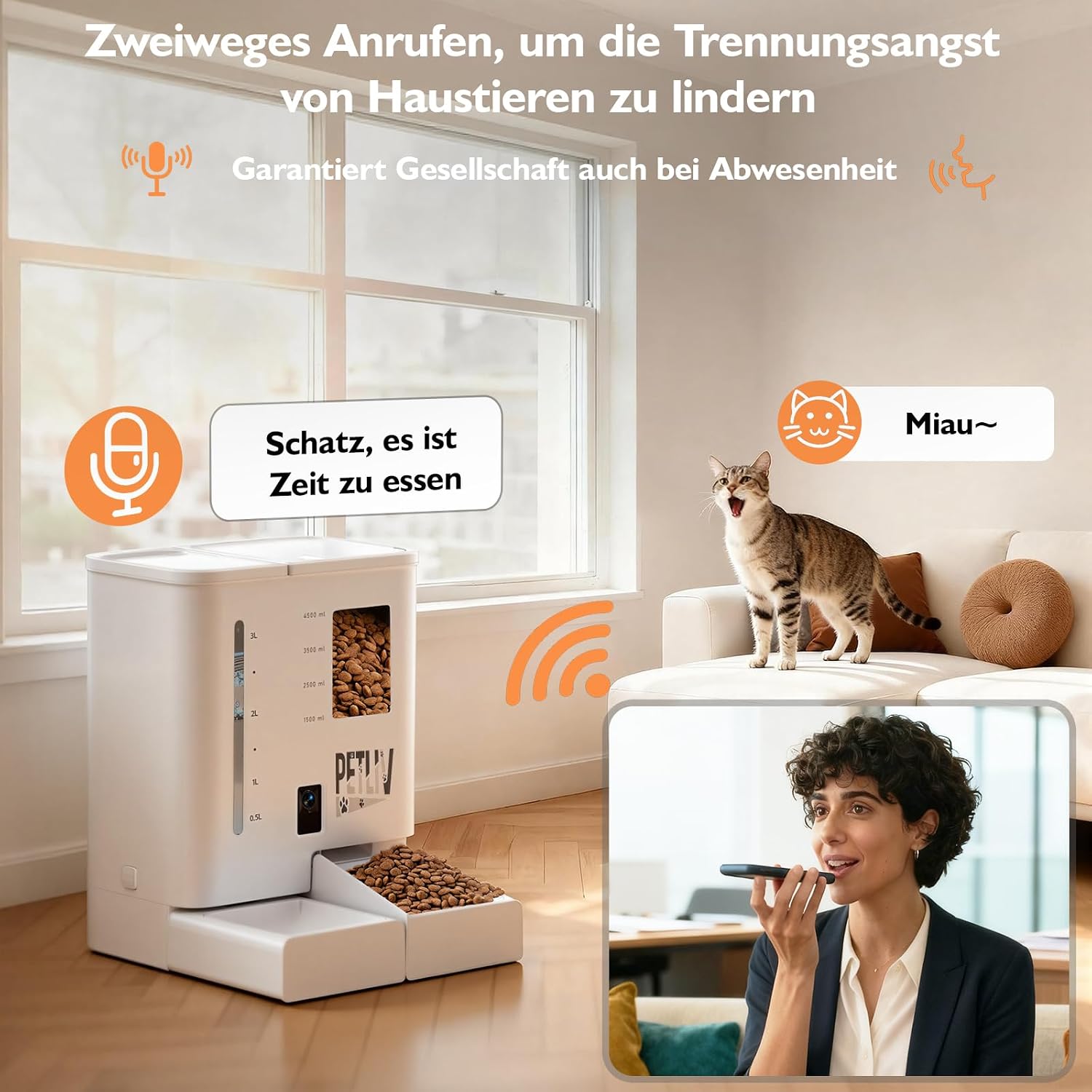Detalle 2 de PETLIV Futterautomat Katze 2 Näpfe mit APP 2K-Kamera