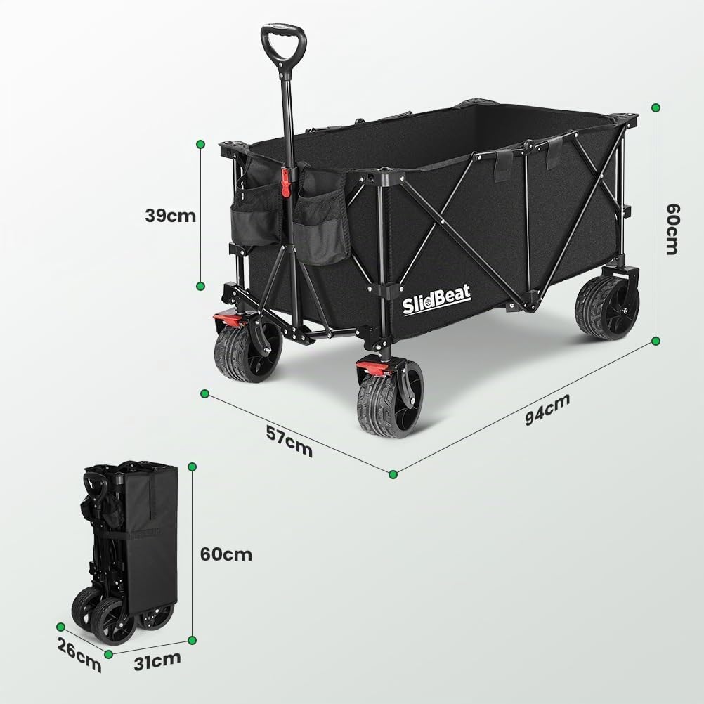 Detalle de SLIDBEAT Carrello da Giardino Pieghevole con Ruote per Fuori Casa – 226 kg, 300 L