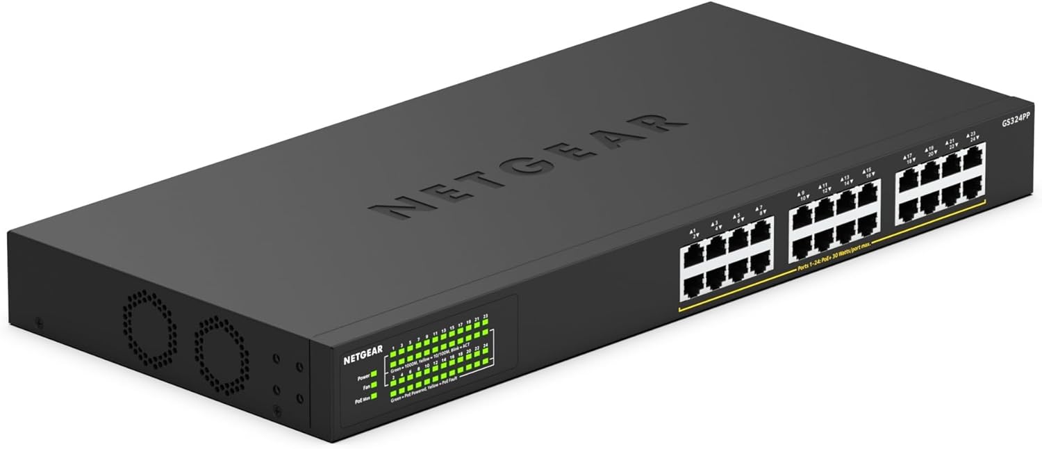 Detalle de NETGEAR Switch Ethernet PoE 24 porte Unmanaged GS324P (16 PoE+ fino a 190 W, Gigabit)