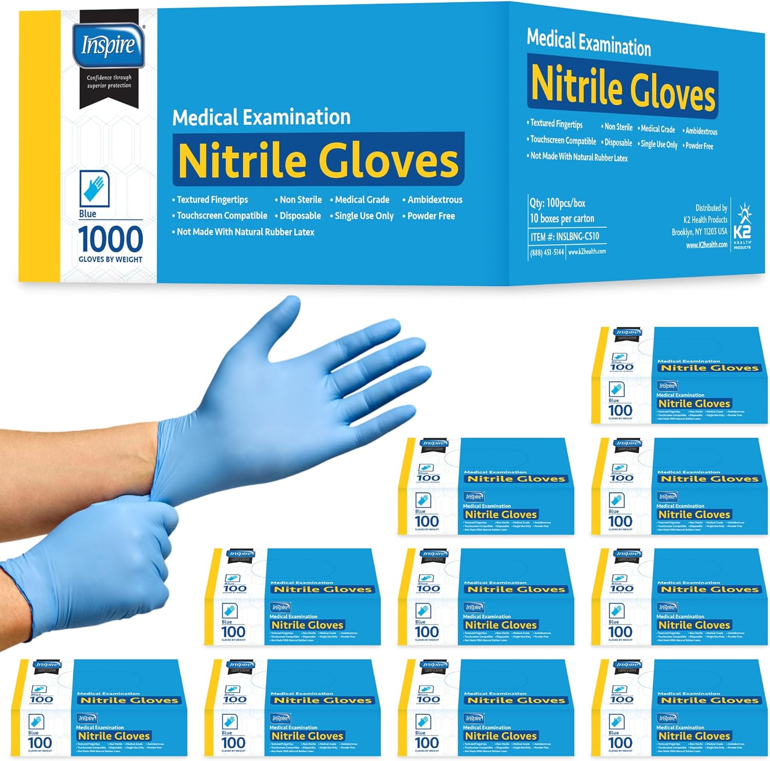 Inspire Nitrile Exam Gloves, 1000 count