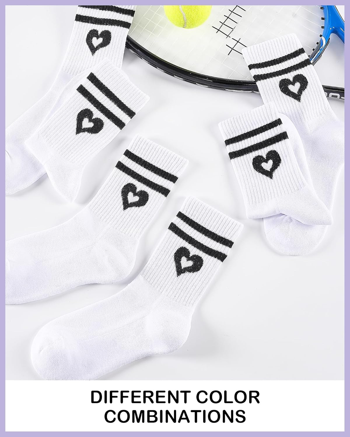 Thumbnail 6 de Niofind Calzini da tennis donna alti (3 paia) con cuore: comfort antivesciche per corsa e sport