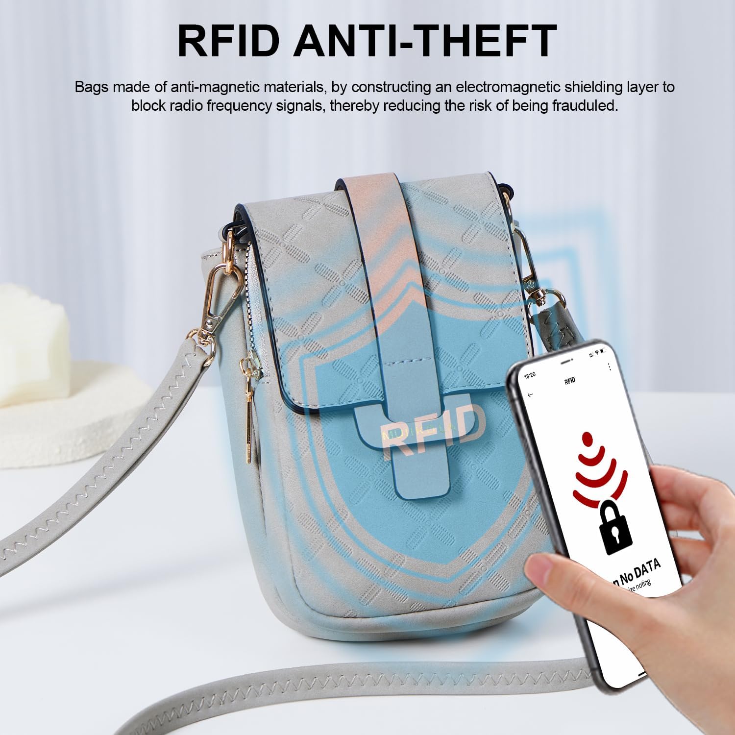 Detalle de MUIIKOLA Handytasche zum Umhängen – RFID-Schutz, großes Fassungsvermögen, PU-Leder
