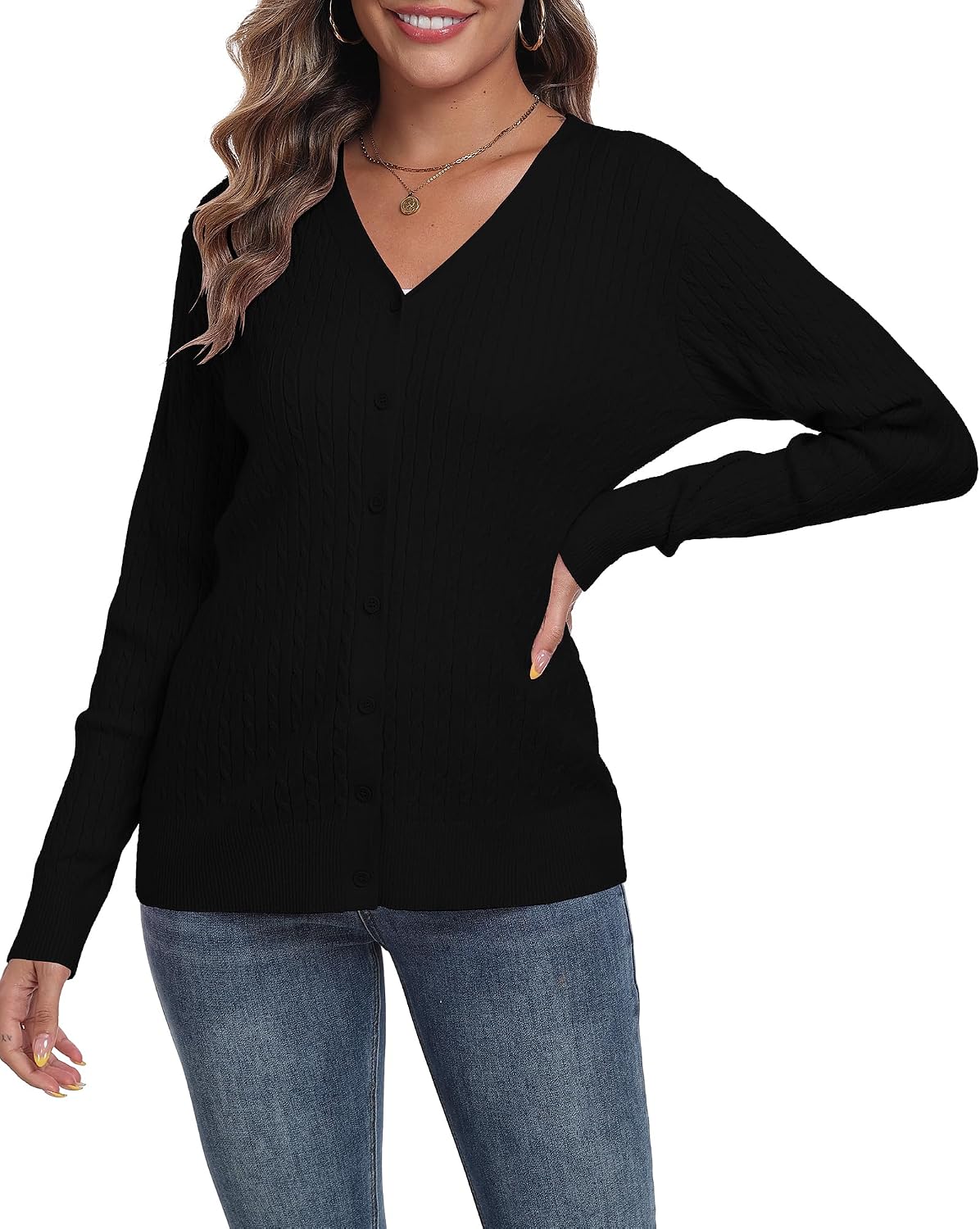 Detalle 2 de YUNDAI Cable Knit V Neck Cardigan