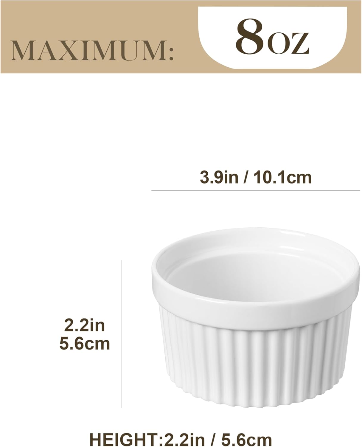 Detalle de MALACASA 8 oz Oven Safe Porcelain Ramekins – Set of 6 (RAMEKIN-DISH)