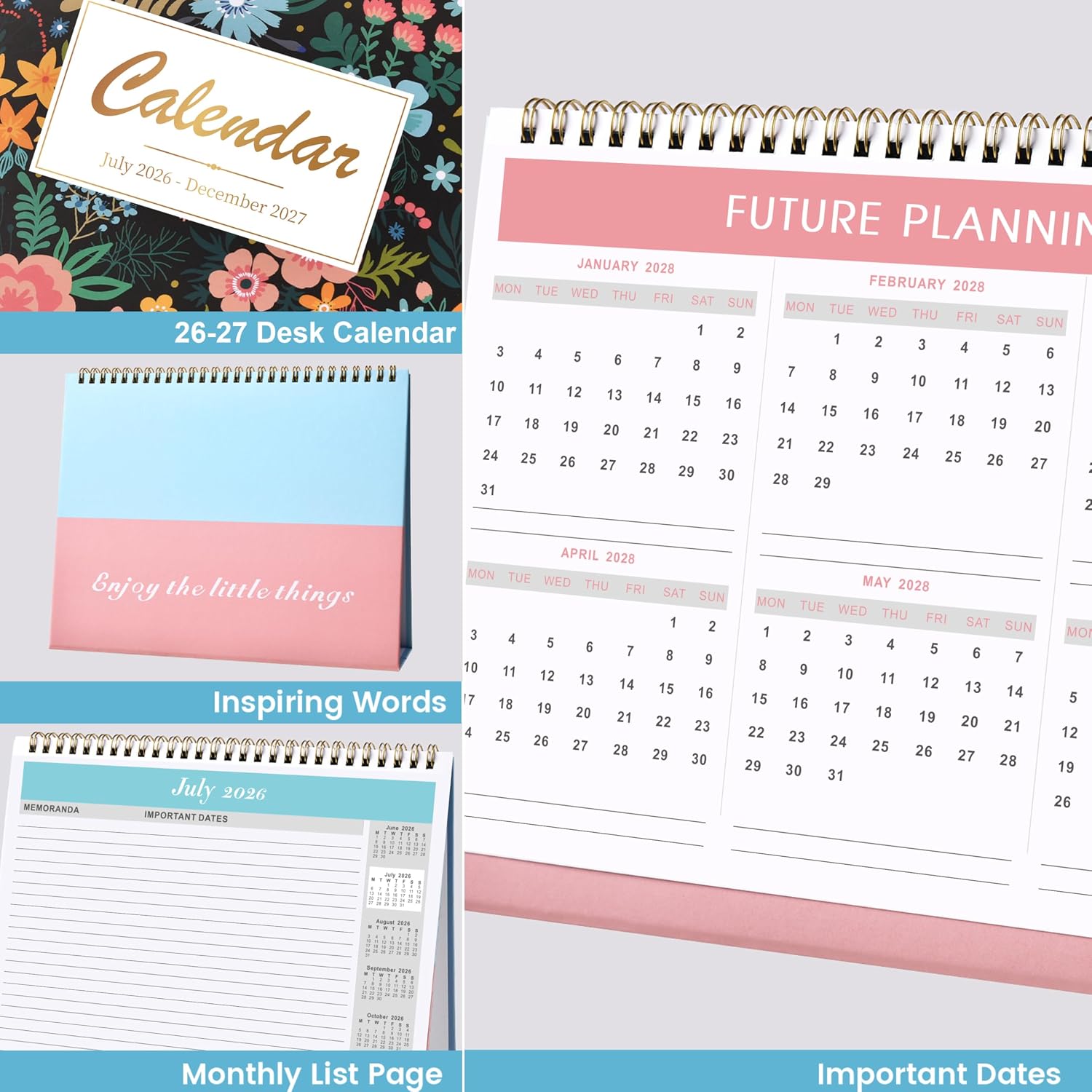 Thumbnail 3 de 2026-2027 Desk Calendar - Standing Flip with Thick Paper, July 2026 to December 2027