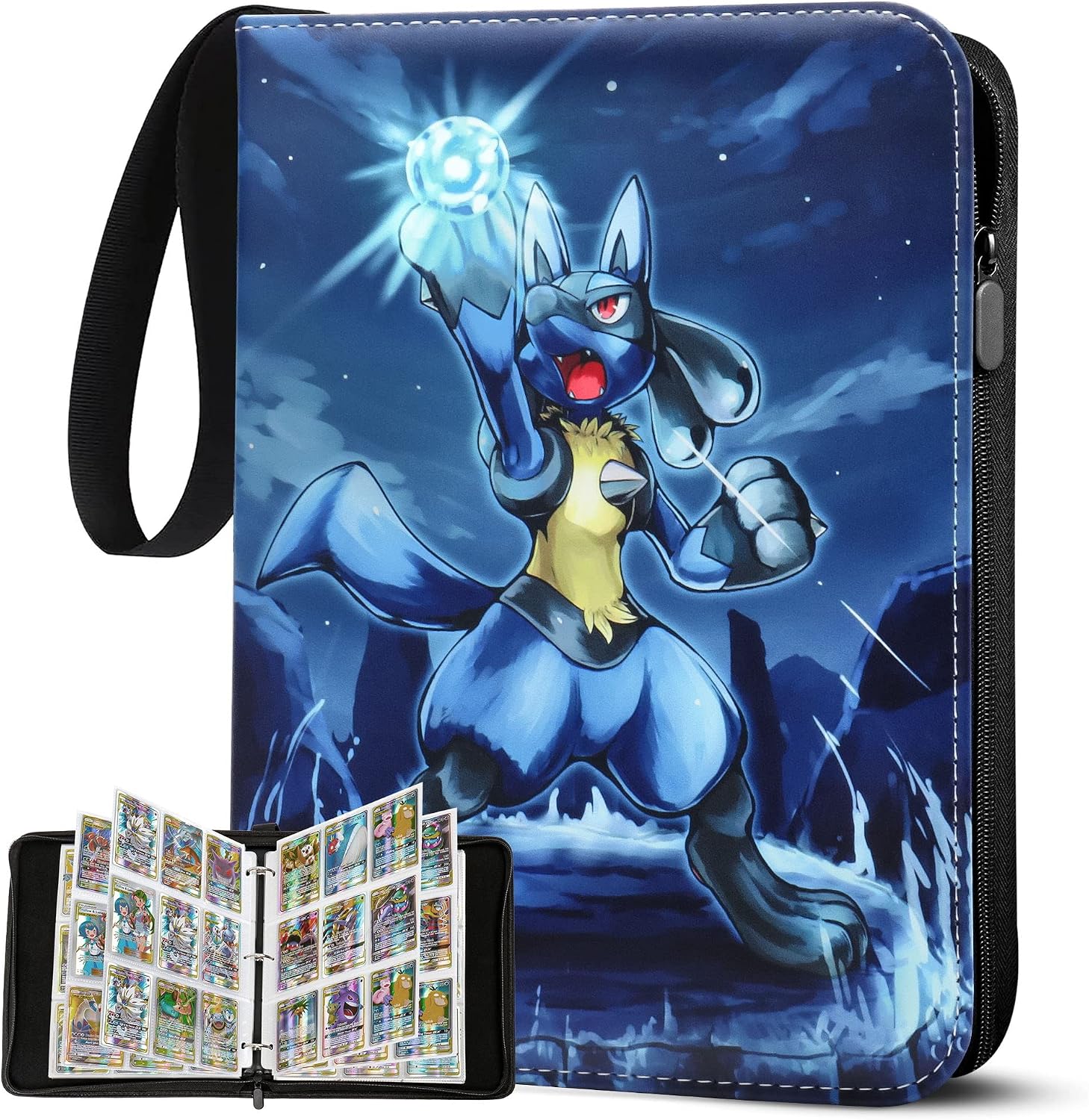 Detalle de Sammelalbum für Pokemon Karten – 50 Seiten, 400 Taschen, wasserdicht, Reißverschluss, 4 Taschen pro Seite