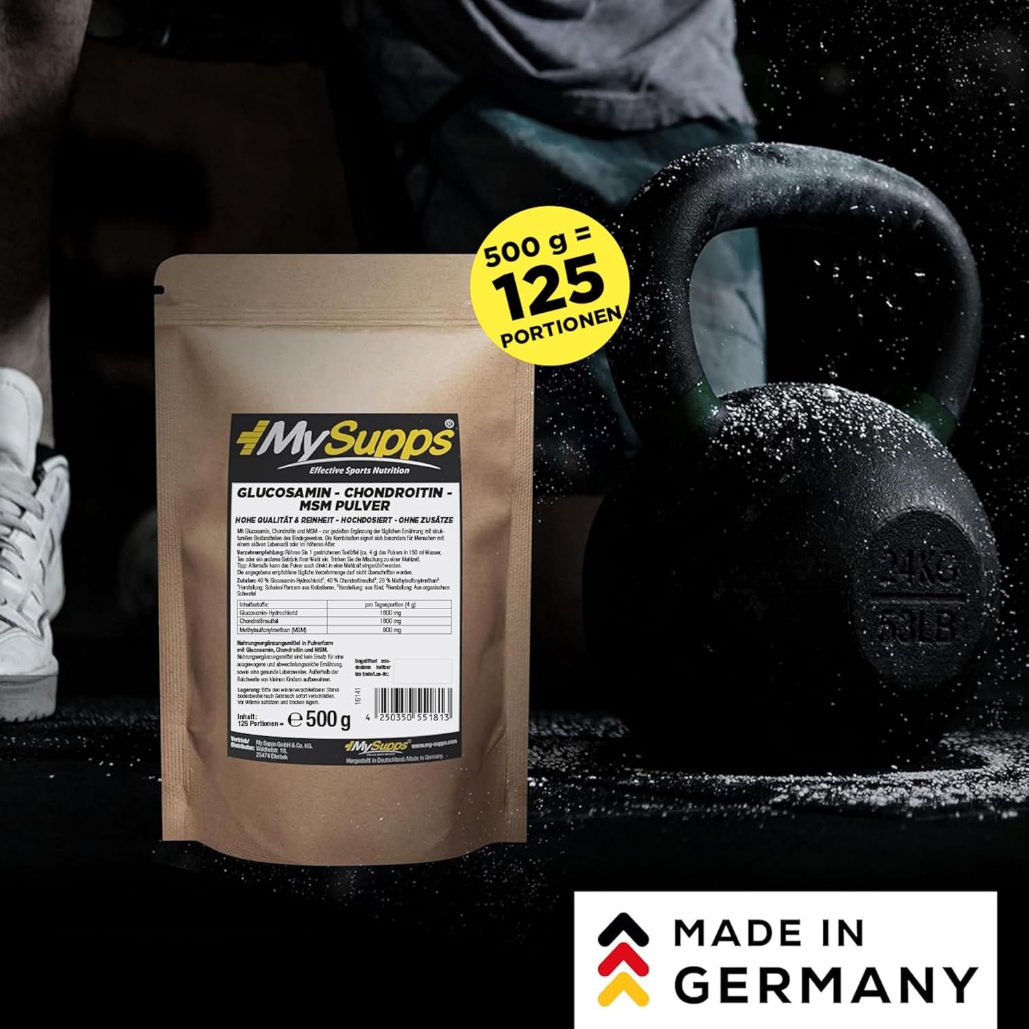 Detalle 2 de My Supps Glucosamin Chondroitin MSM Komplex l 500 g – hochdosiert, neutral löslich, Made in Germany