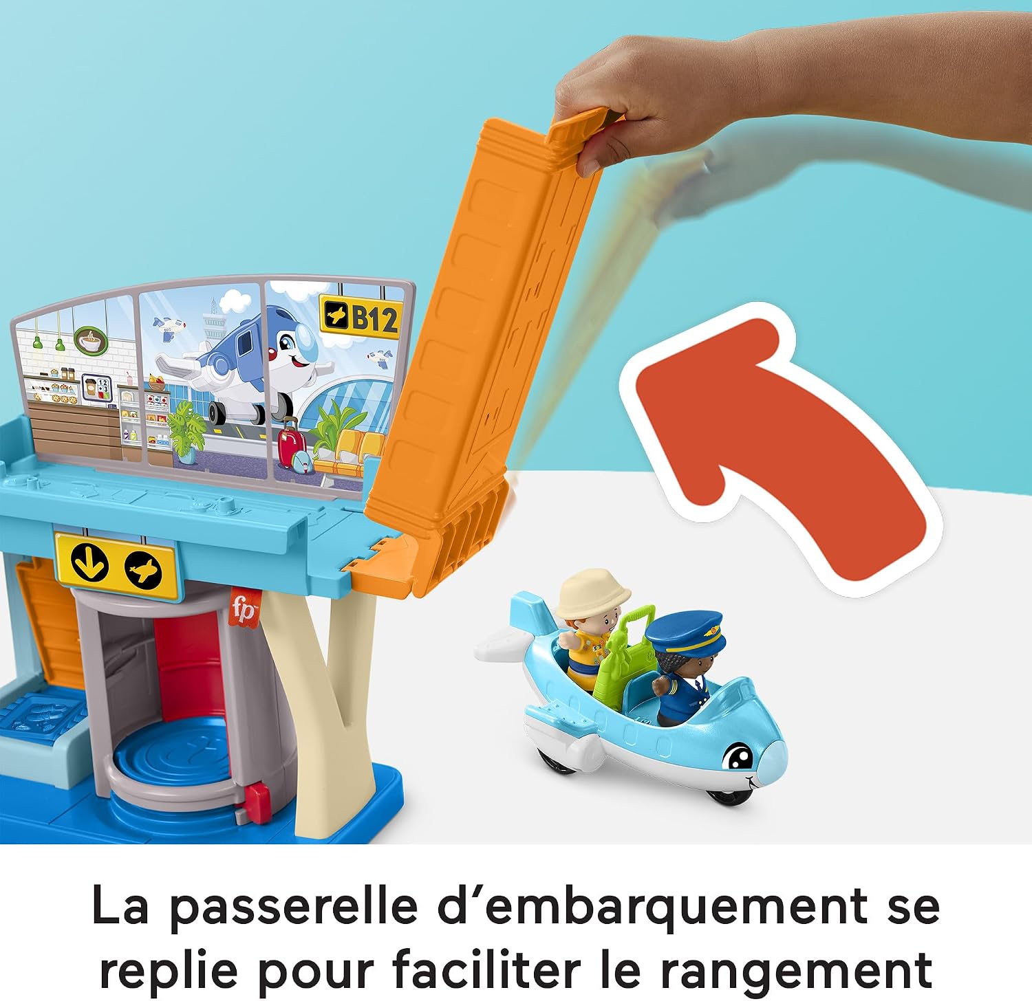 Detalle de Little People Fisher-Price Coffret interactif Aventures à l’aéroport (HTJ26) avec avion et 2 figurines