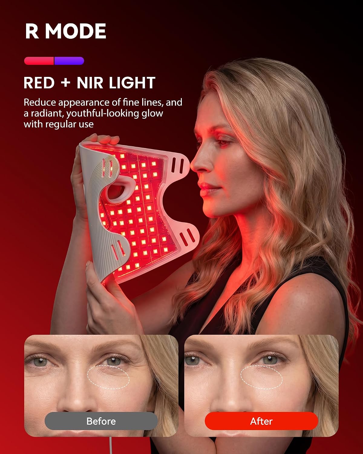 Detalle de MICEYLIVE E106A Red Light Therapy Mask, Silicone, 3 Light Modes