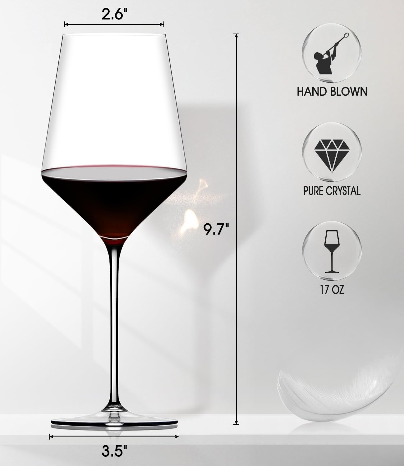 Thumbnail 5 de OJA Red Wine Glasses Set of 6 — Premium Hand-Blown Crystal, 17 oz, Long Stem