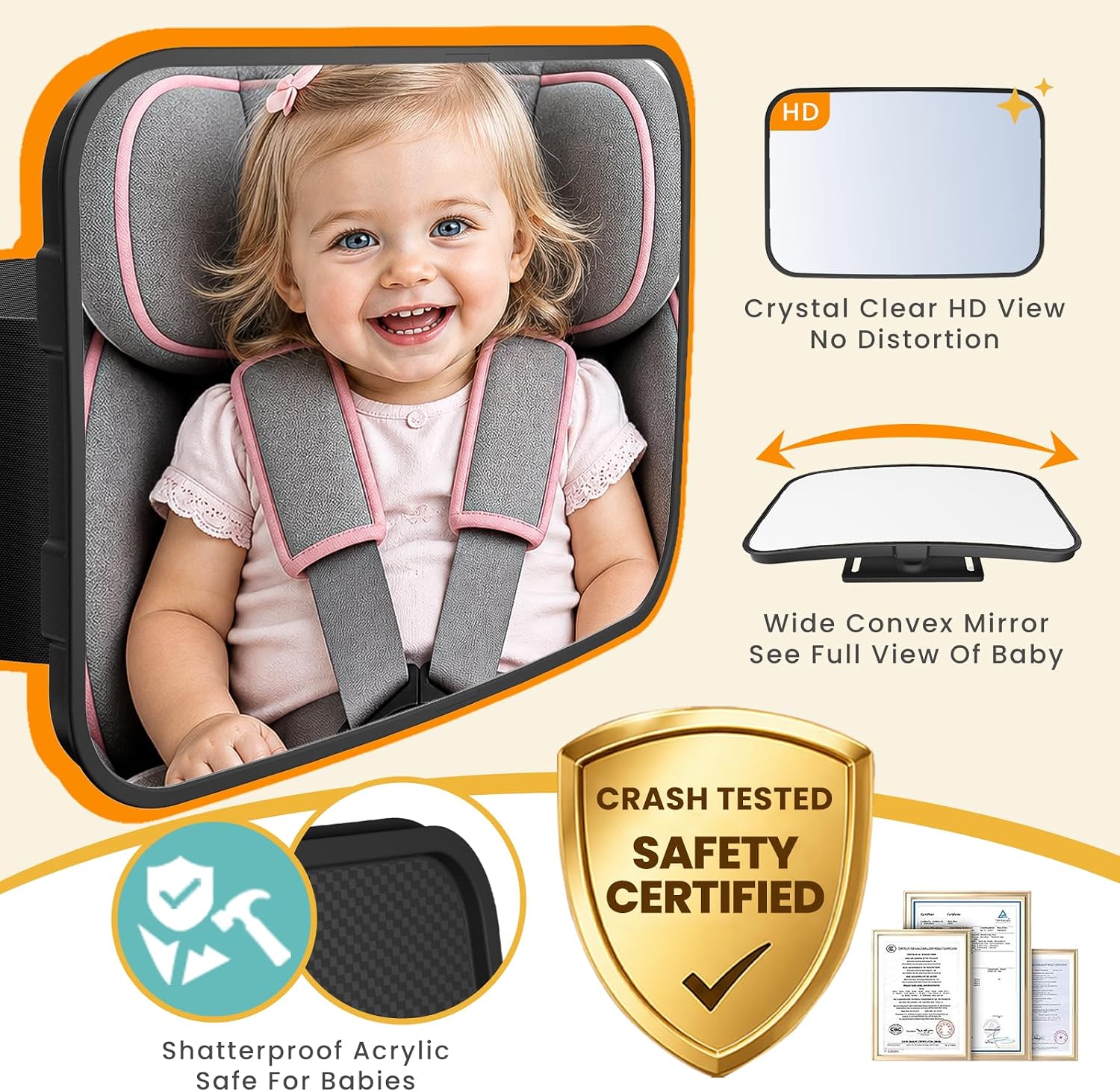 Thumbnail 5 de ZENGRO BBJ-22 Baby Car Mirror, Large Convex Lens, 360° Swivel