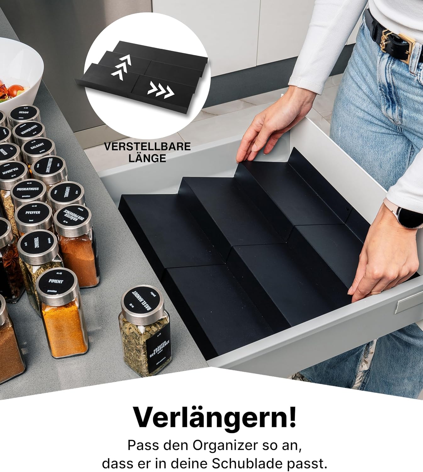 Thumbnail 5 de Deco haus® Gewürzregal Schublade aus Metall – 6 Schubladen-Organizer mit 24 Gewürzdosen & Etiketten