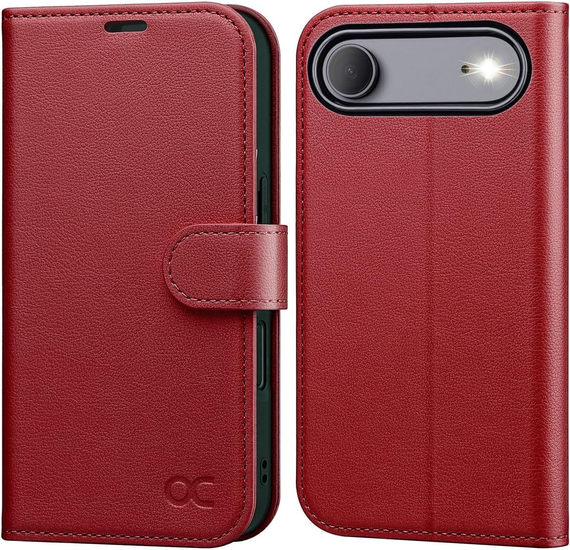 Detalle de OCASE Lederhülle für iPhone Air 5G – Kartenfach, RFID-Schutz, Standfunktion