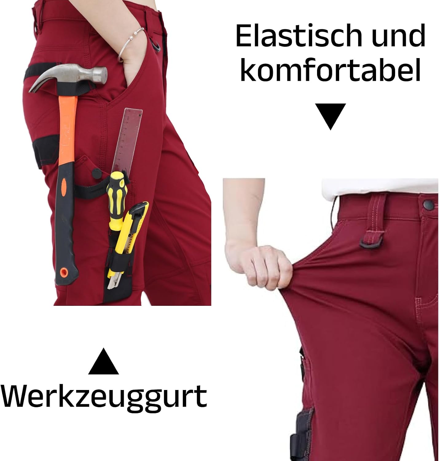 Detalle de WORK IDEA Damen Slim-Fit Stretch Arbeitsshorts – strapazierfähig, flexibel und stilvoll