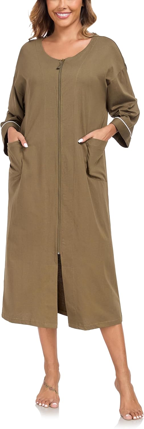 Thumbnail 4 de COLORFULLEAF 100% Cotton Zipper Robe with Pockets