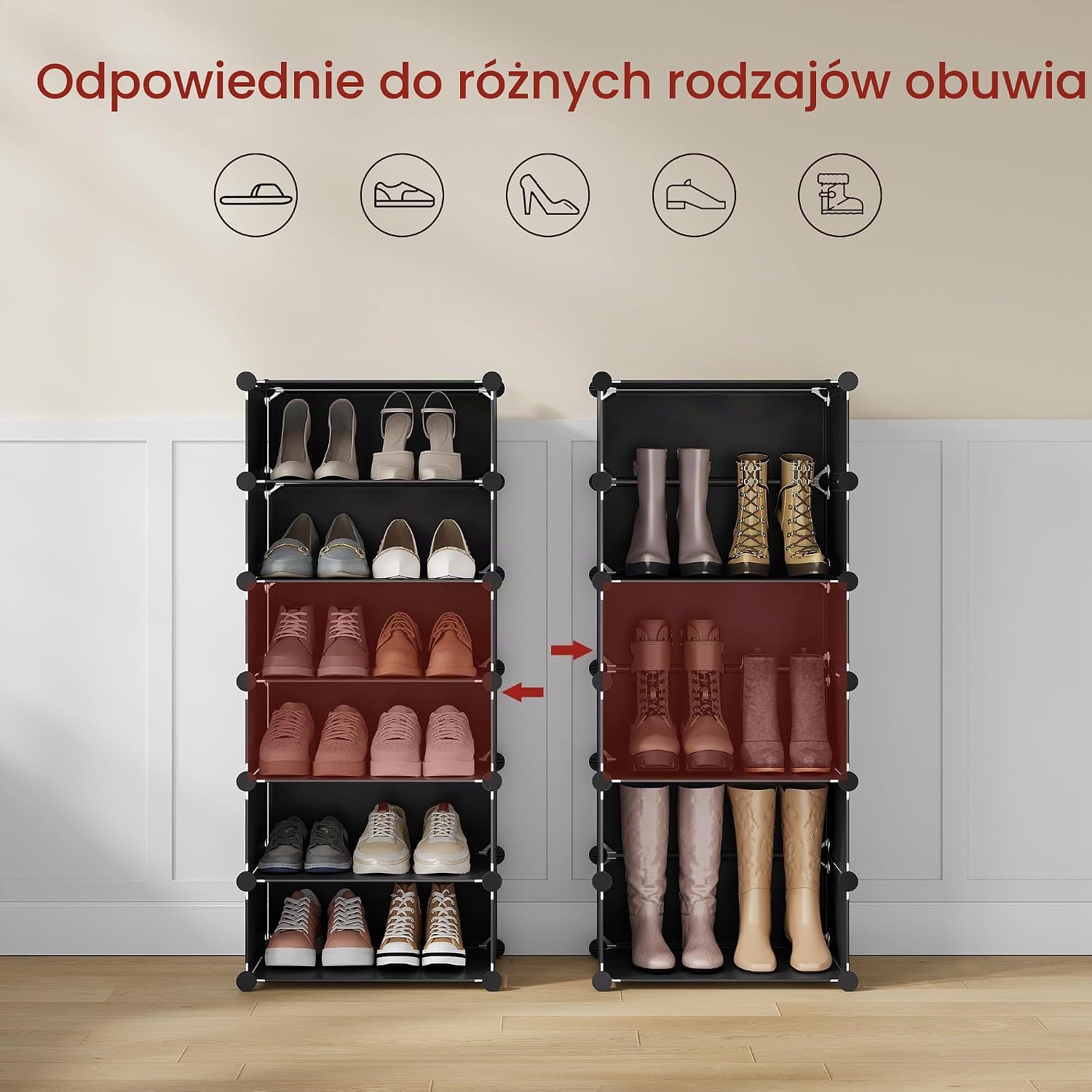 Detalle de WOLTU SR0052sz – czarny regał na buty z drzwiami, 10 przegródek