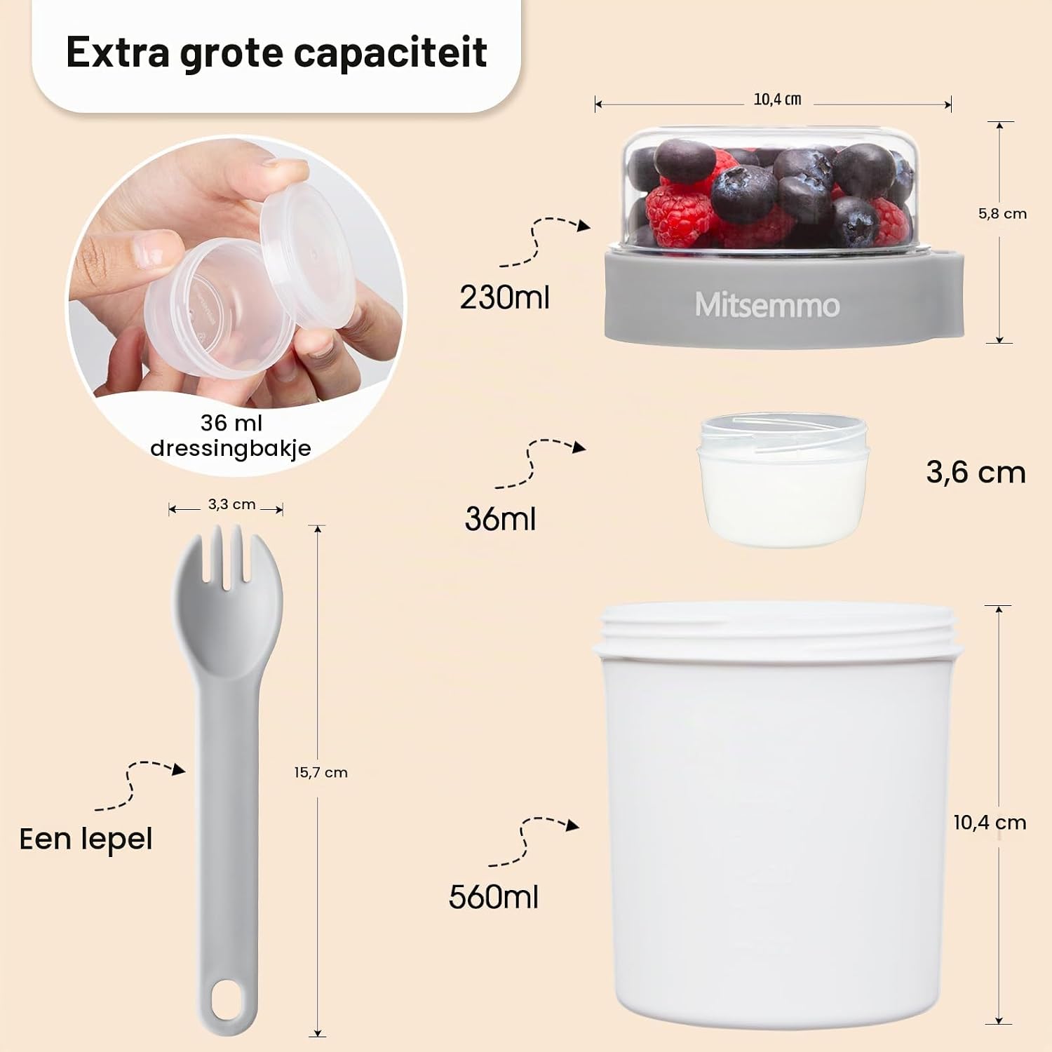 Detalle 2 de Mitsemmo Yoghurt to Go-beker 560 + 230 ml met lepel en draaideksel