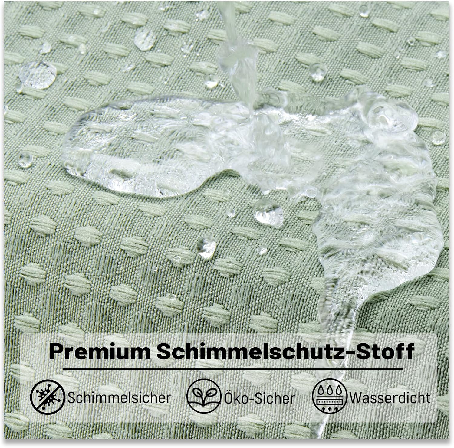 Detalle de BTTN Duschvorhang Waffel 180x200 cm – Anti-Schimmel, schweres Waffelstoff mit wasserdichter Innenfolie, inklusive 12 Haken (Grün/Salbeigrün)