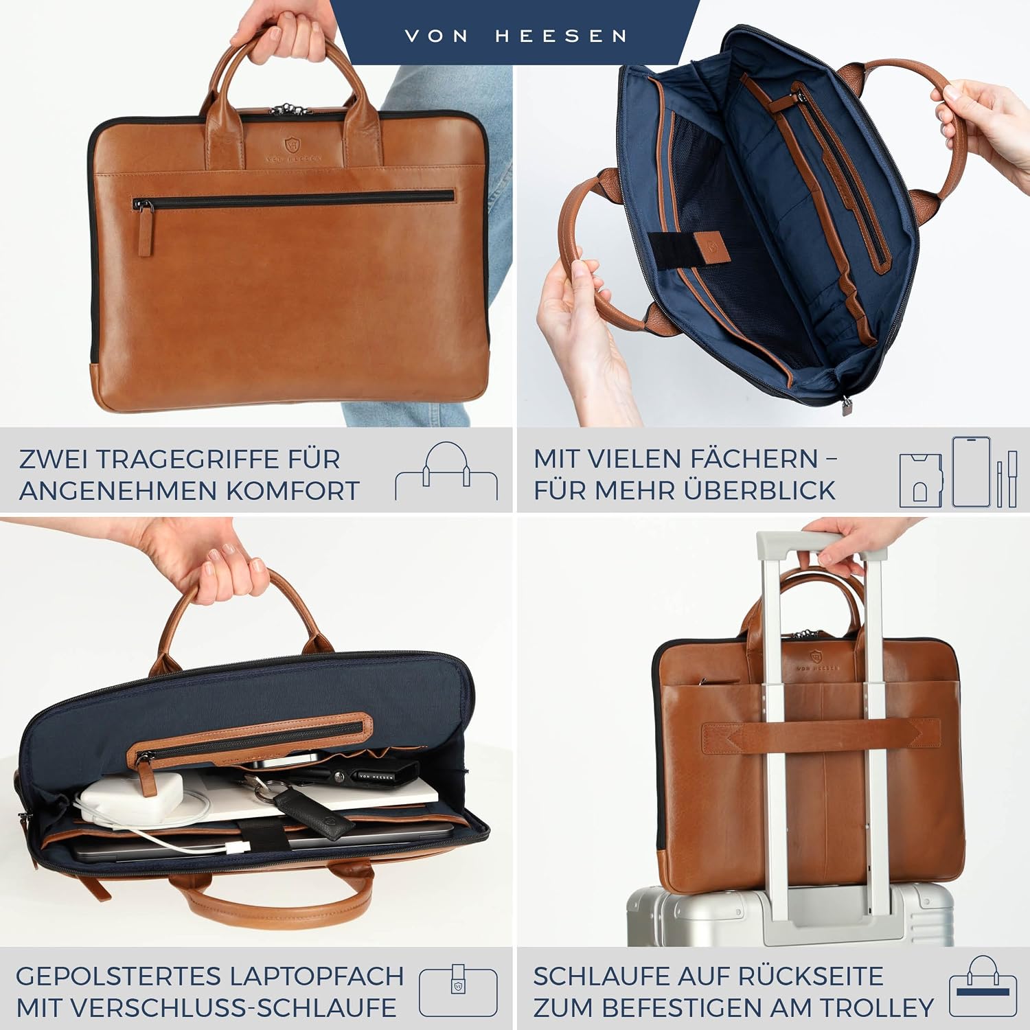 Thumbnail 1 de VON HEESEN Leder-Laptoptasche bis 16 Zoll