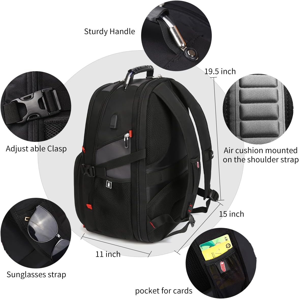 Detalle de SHRRADOO Travel Laptop Backpack 50L