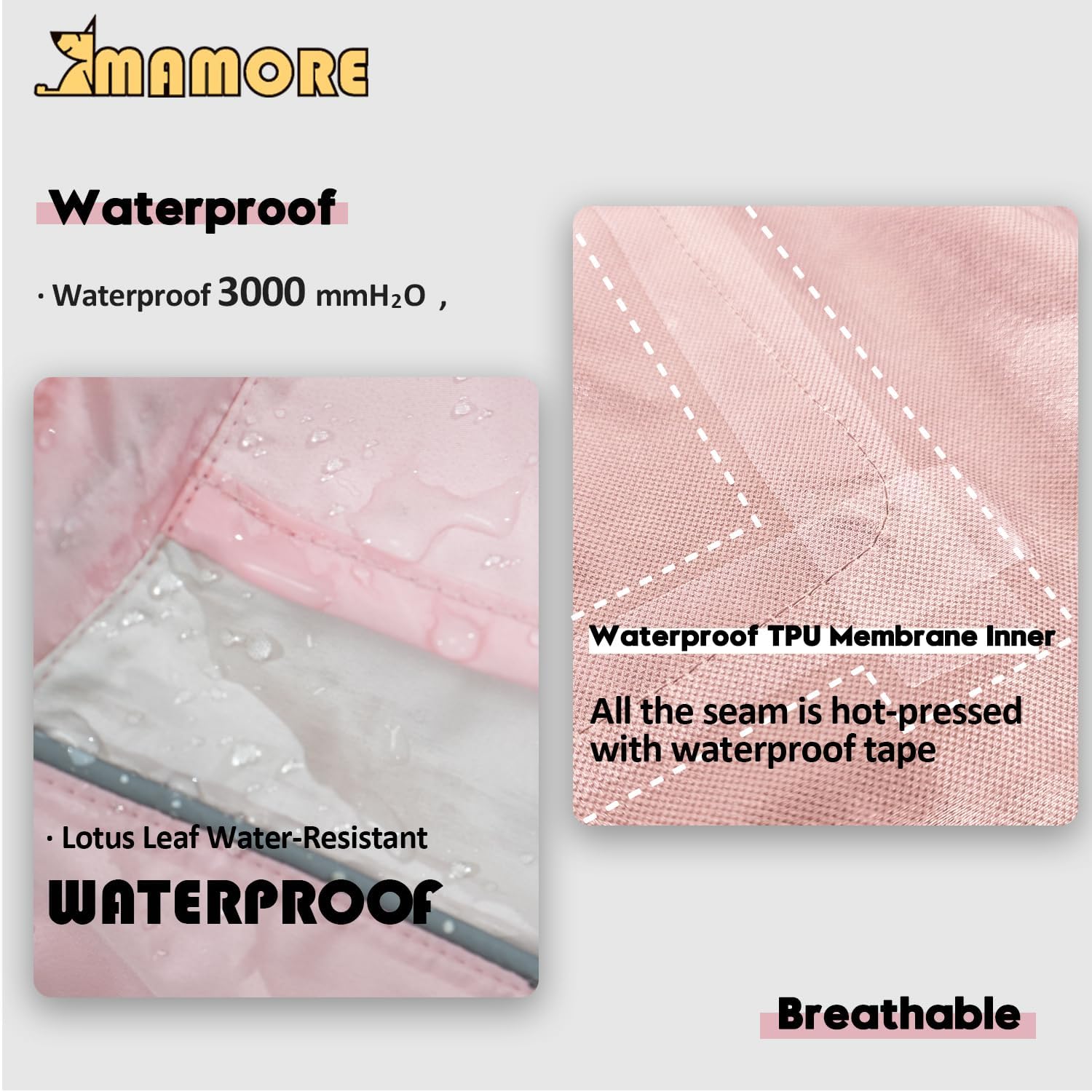 Detalle de Waterproof Dog Raincoat with Reflective Strip and Leash Hole (Pink & White) – S (4–6kg)