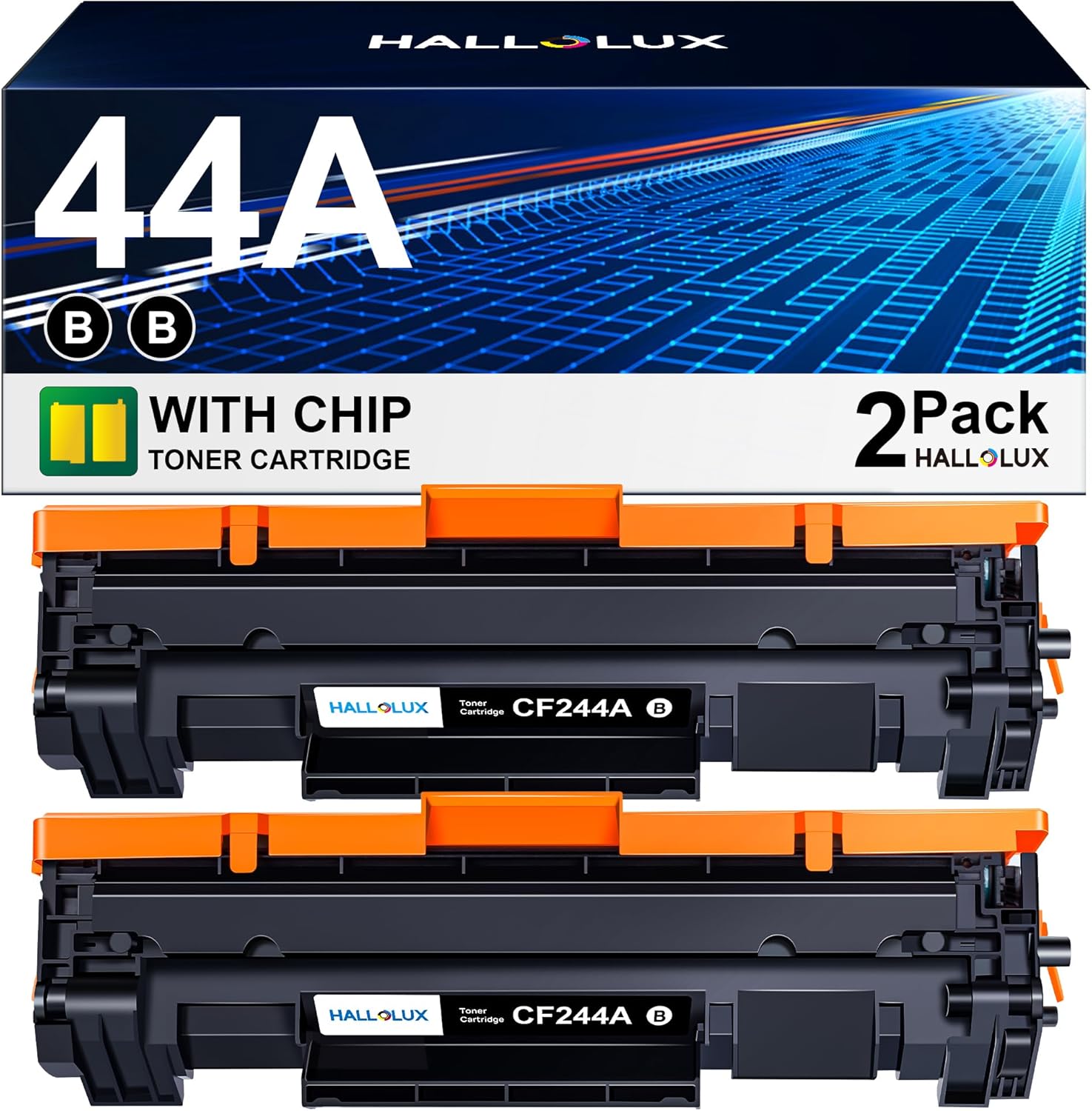 HALLOLUX CF244A 44A Black Toner Cartridges (Compatible) for HP CF244A – 2-Pack for LaserJet Pro M15 & M28 Series