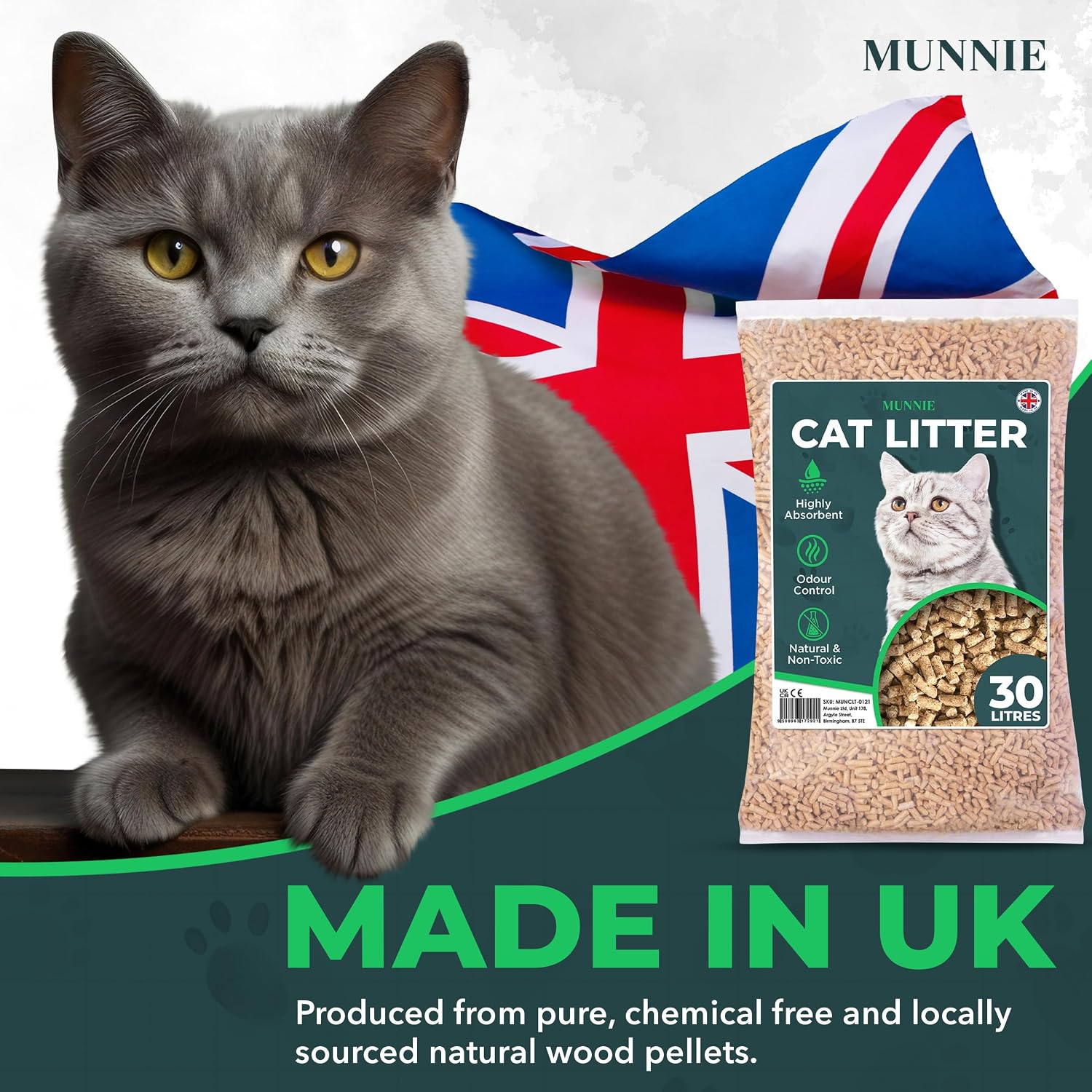 Thumbnail 6 de Munnie Cat Litter 30L – Biodegradable, Dust-Free, Unscented Wood Pellets for Cats & Kittens