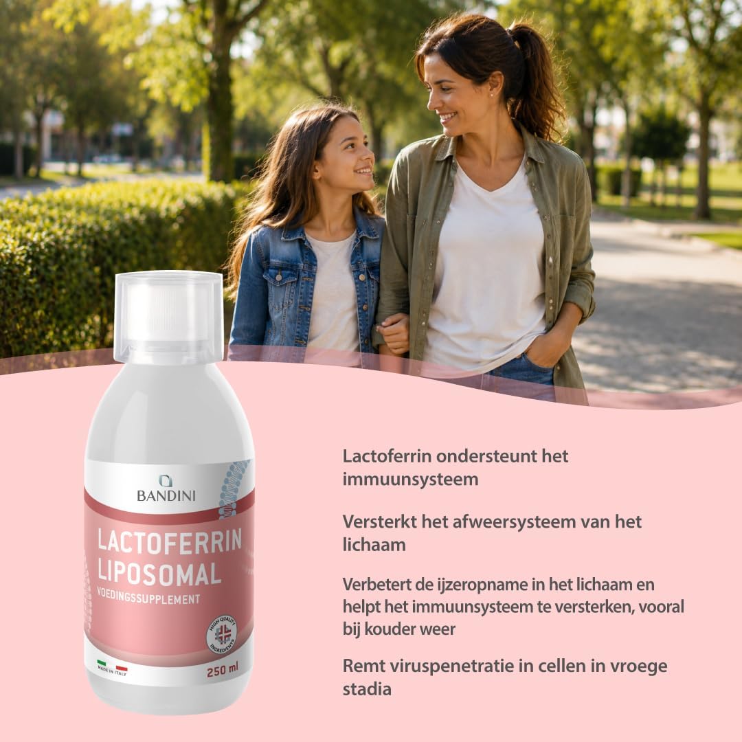 Detalle de BANDINI Lactoferrine Liposomaal 250 ml vloeibaar supplement, vegan en kersensmaak