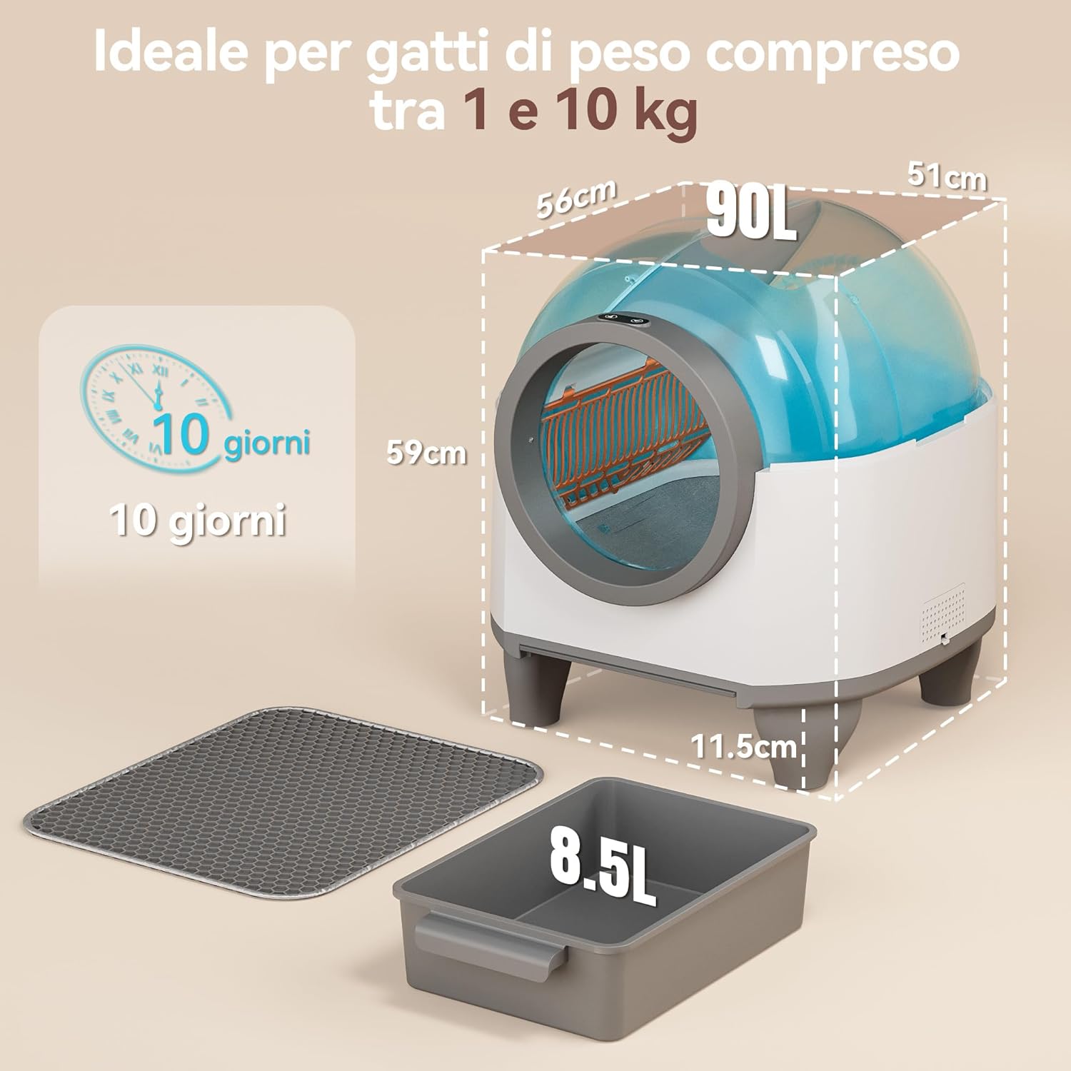 Detalle 2 de JUMMICO Lettiera Gatto Autopulente 90 L XXL – controllo via app, deodorazione e sensori