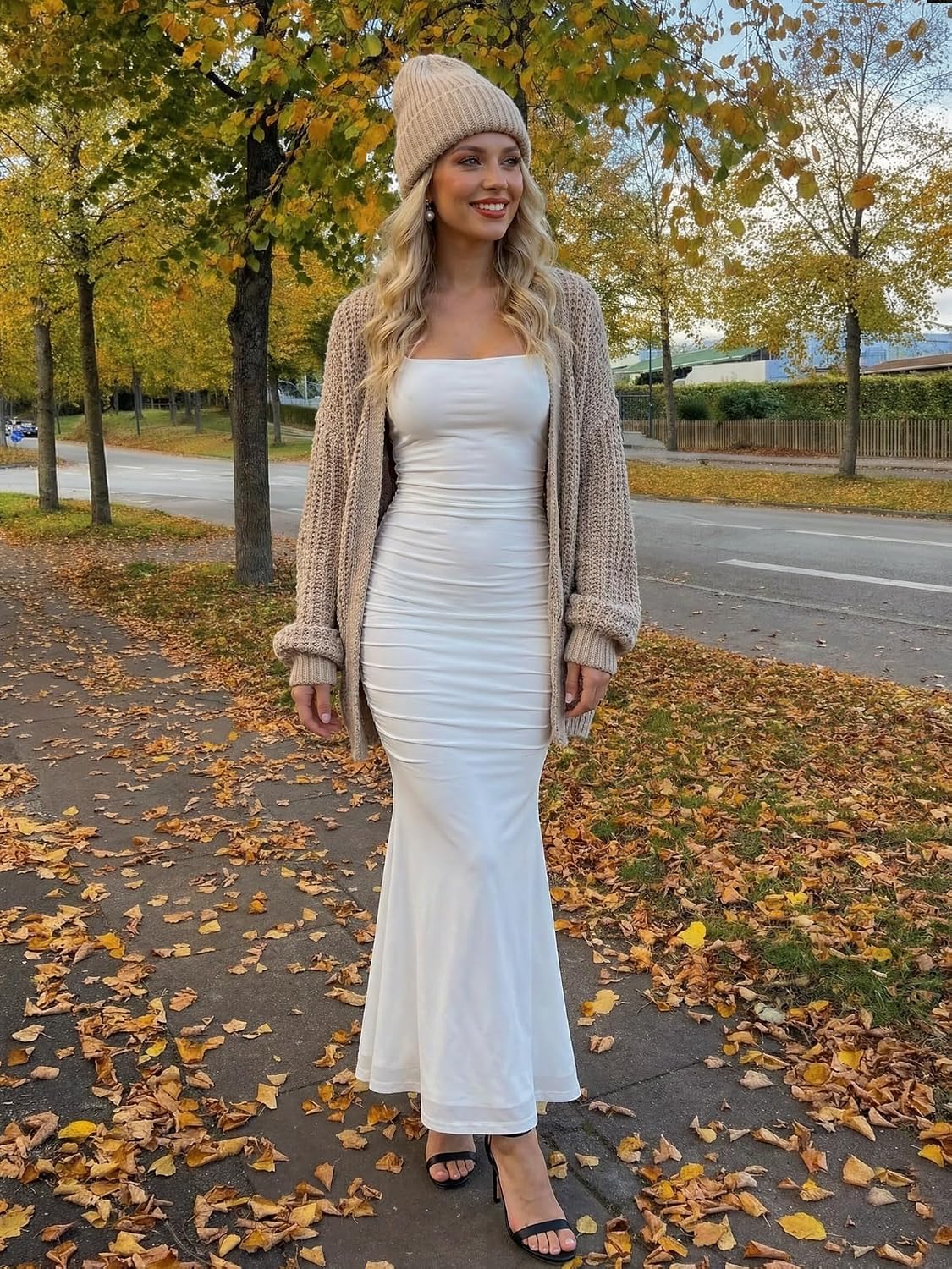 Thumbnail 4 de BORIFLORS BF900 Women's Ruched Bodycon Maxi Dress with Square Neck