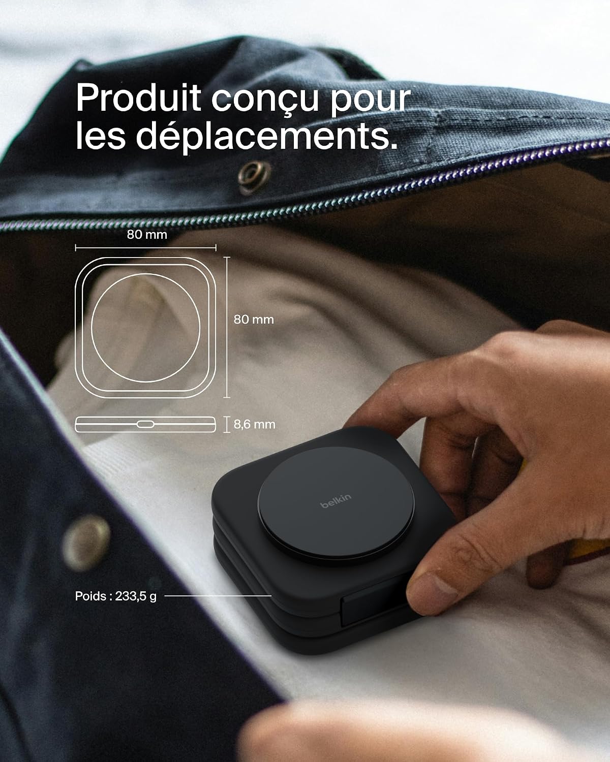 Detalle de Belkin BoostCharge Pro Station de Recharge aimantée 3-en-1 – Charge rapide et portable pour iPhone, Apple Watch et AirPods