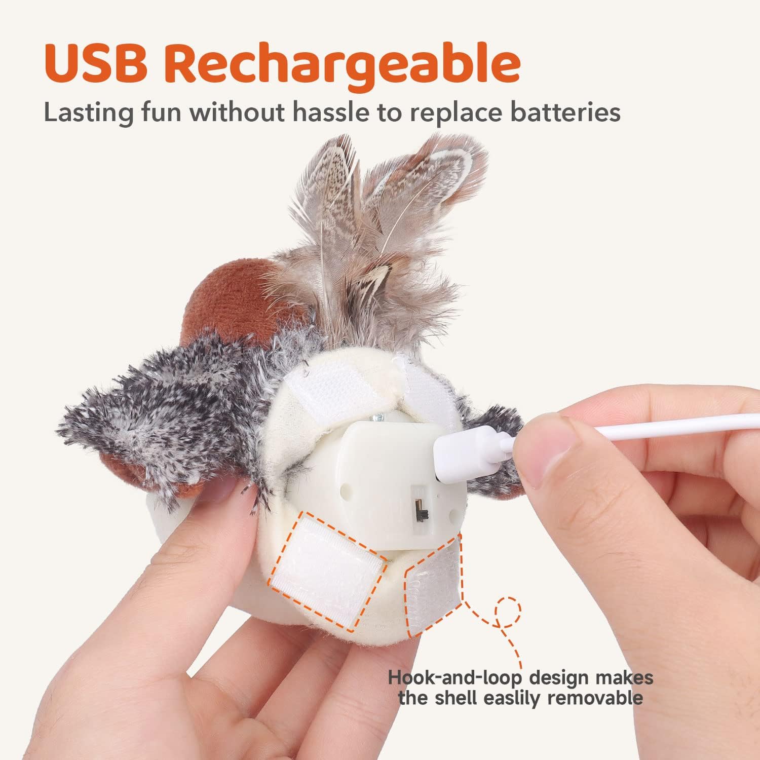 Detalle de Potaroma Rechargeable Flapping Bird Sparrow Cat Toy (Touch Activated, Lifelike Chirp) – 10 cm