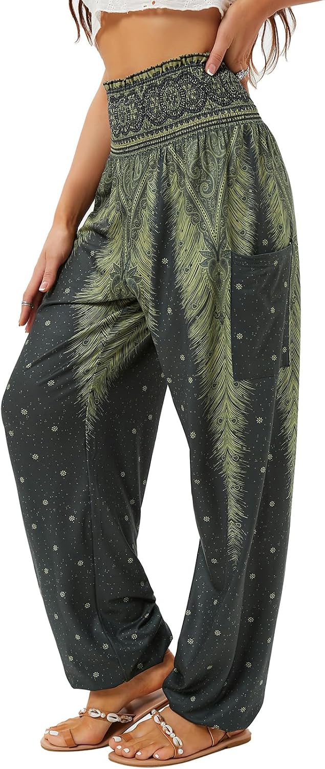 Detalle de QIANXIZHAN Women’s Harem Pants (High-Waist Yoga Boho Trousers) with Pockets