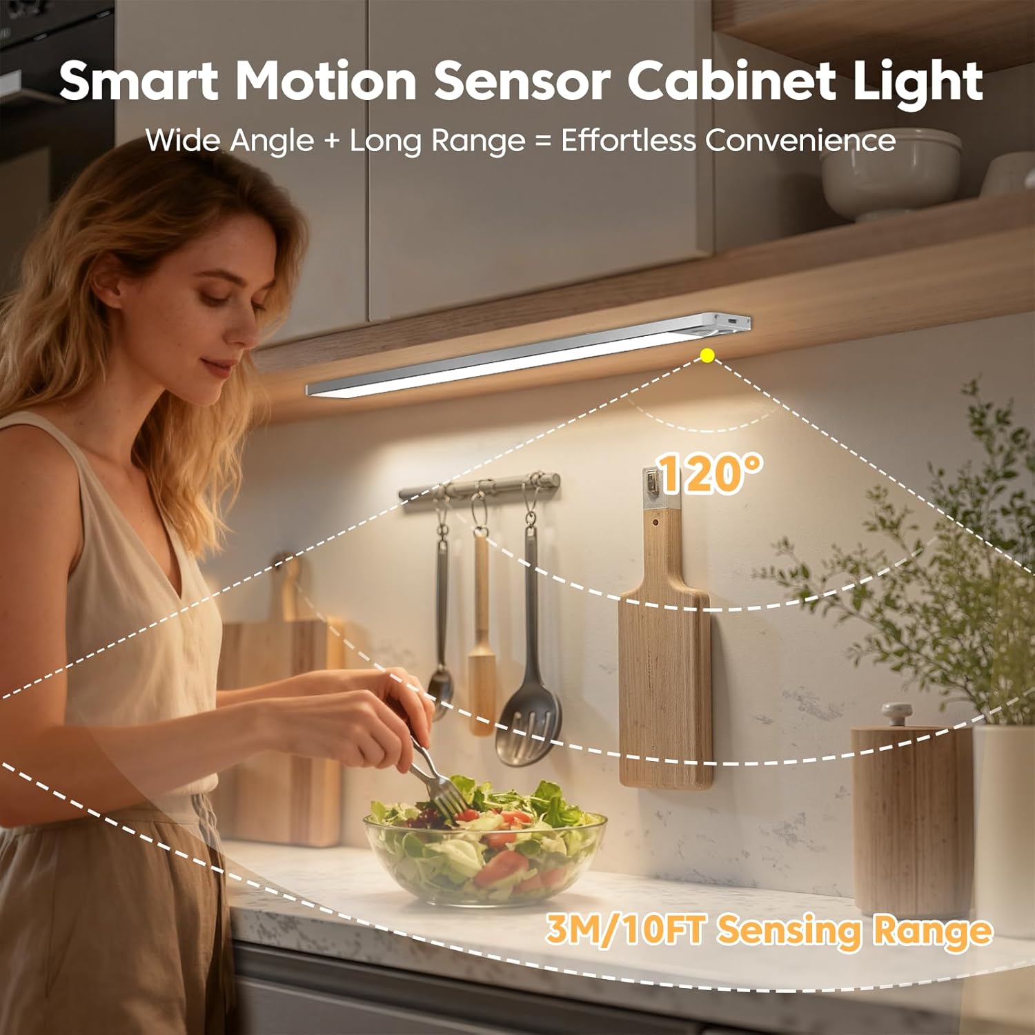 Detalle de 40cm Under Cabinet Kitchen Lights with Motion Sensor – 3 Colour Temperatures, 2500mAh USB-C Rechargeable (3-Pack)
