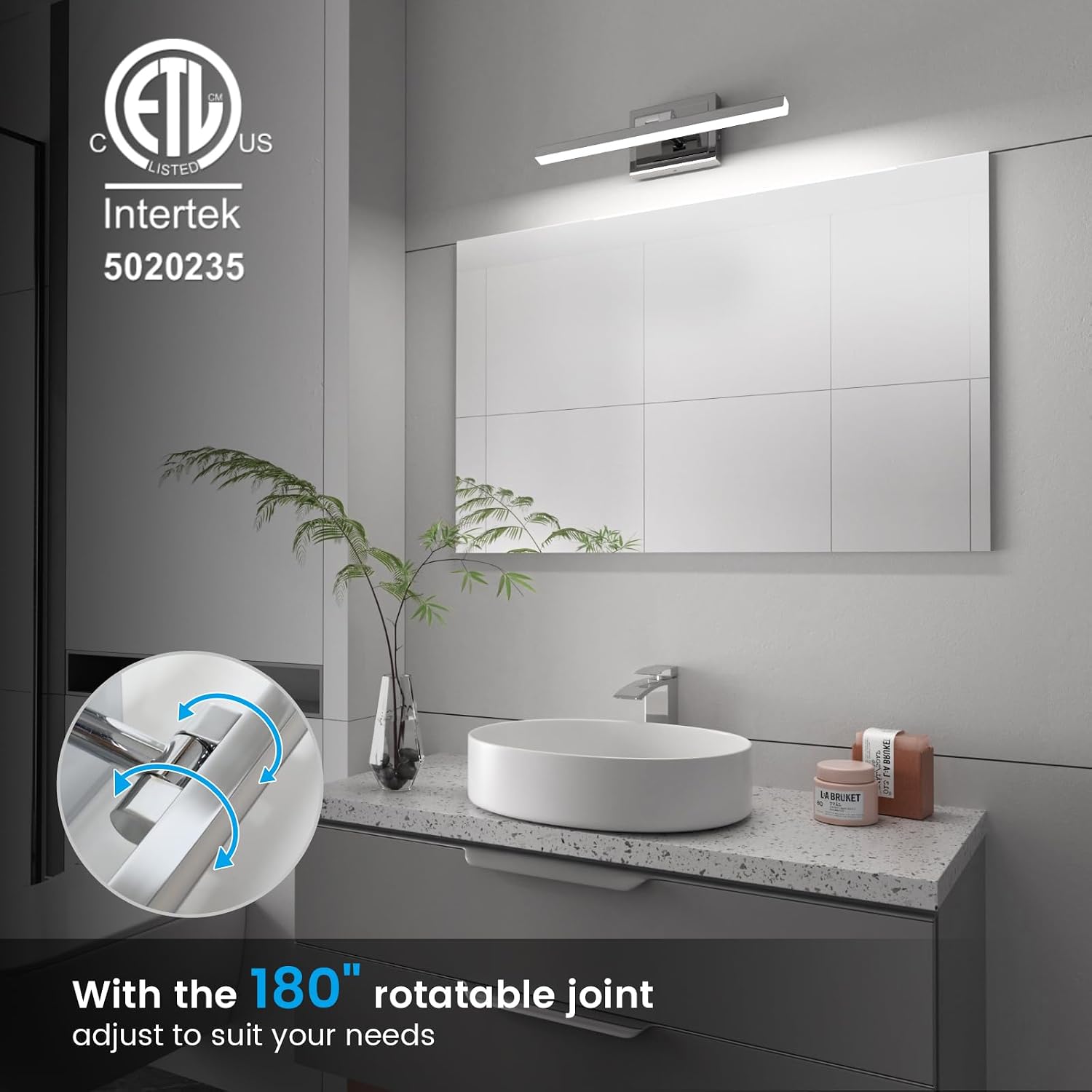 Detalle 2 de VOLISUN 15.7-inch Chrome LED Vanity Light, 5 CCT, Dimmable, Rotatable