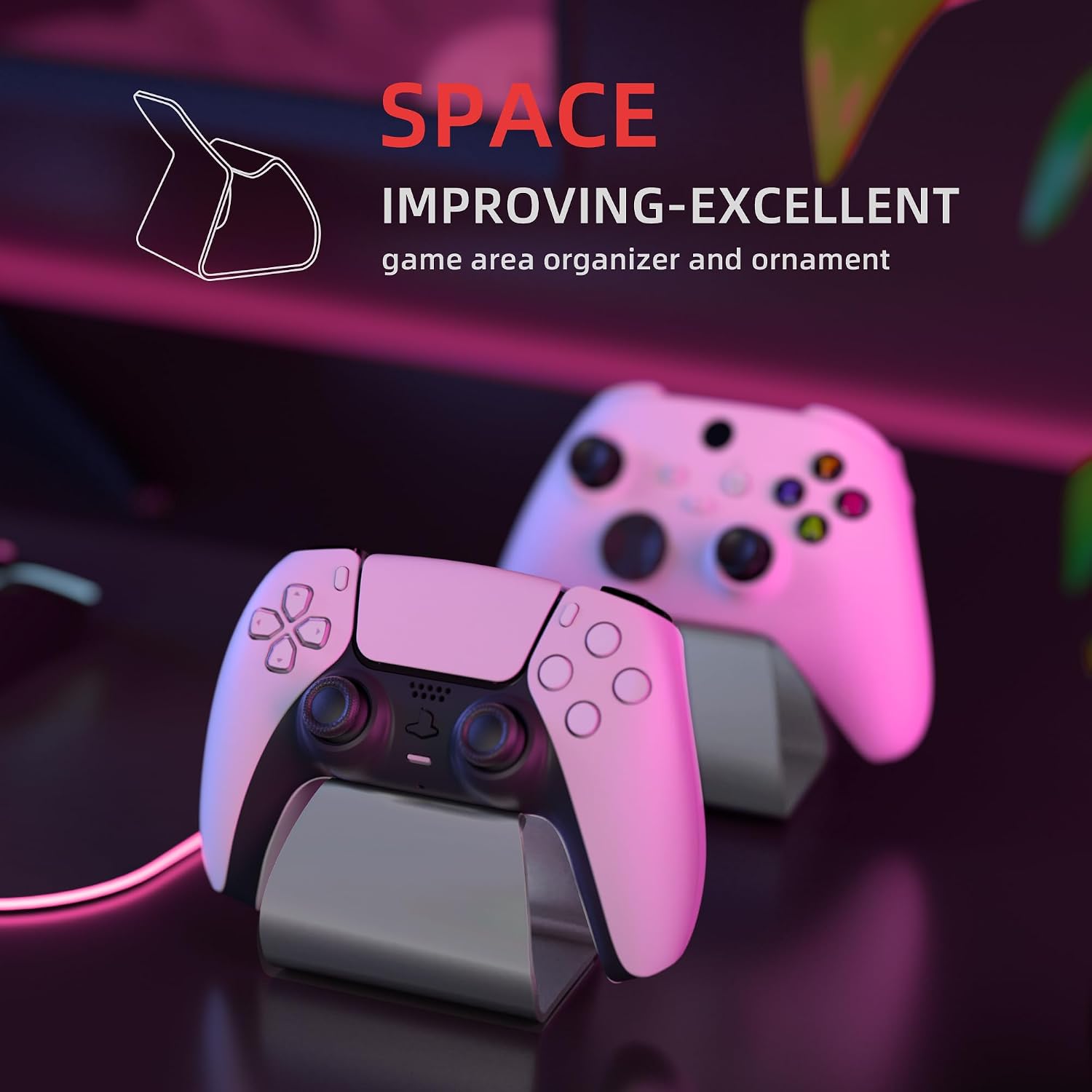 Thumbnail 2 de playvital Stand-AL Game Controller Stand (2 Pack) – Aluminium Display Holder for PS5, PS4, Xbox, Switch Pro – Grey