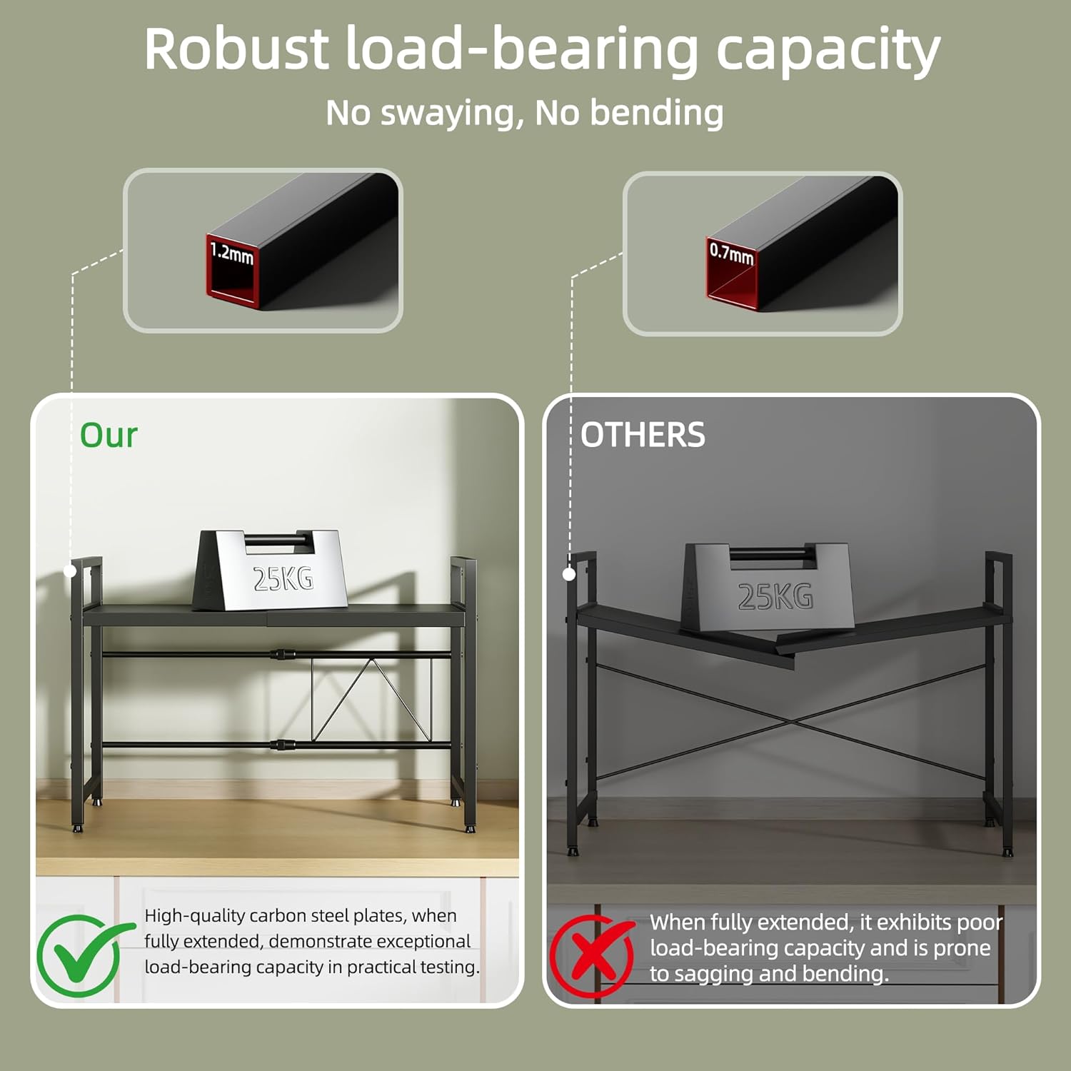 Thumbnail 3 de NETEL Expandable Microwave Shelf (2-Tier Stand) with 8 Hooks for Kitchen Countertop Organisation