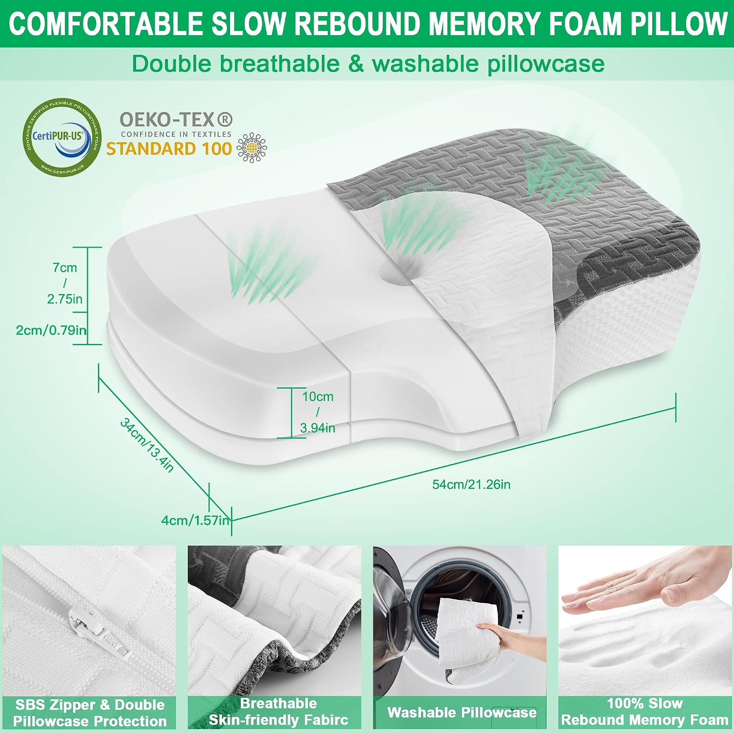 Thumbnail 1 de Elviros Adjustable Height Cervical Neck Pillow for Sleepers of All Positions