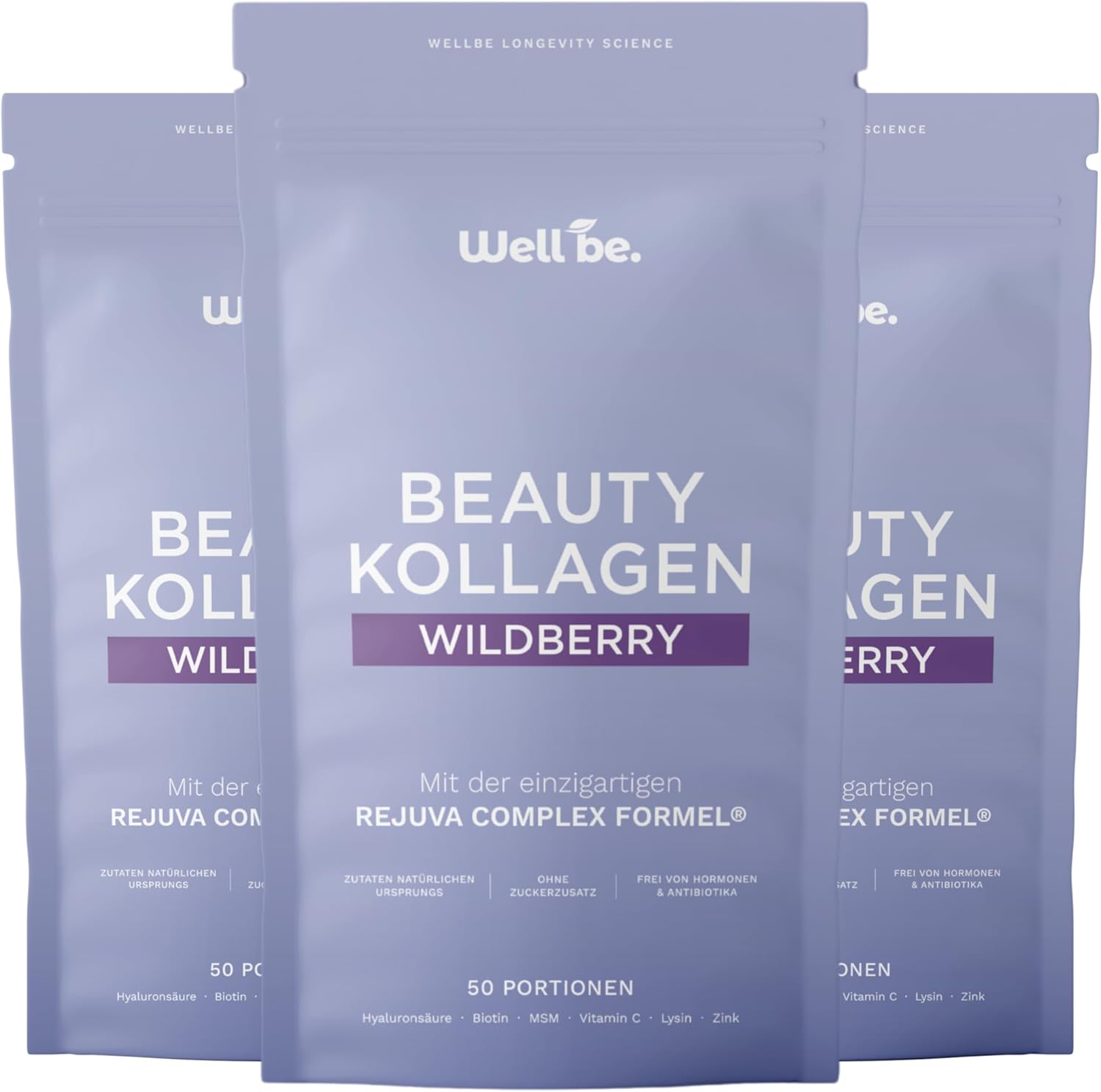 Detalle de Wellbe Kollagen Pulver Wildberry – hochdosierte Kollagenpeptide, Hyaluron und Vitamine (3 x 250 g)