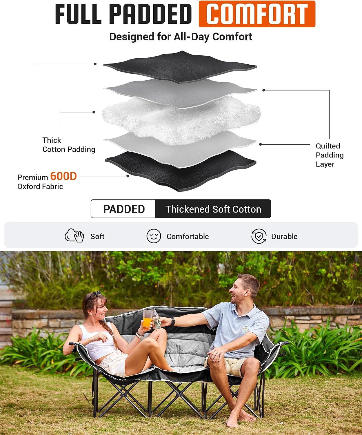 Thumbnail 4 de KingCamp 3 Person Camping Chair: Oversized Heavy-Duty Loveseat for Outdoor Comfort