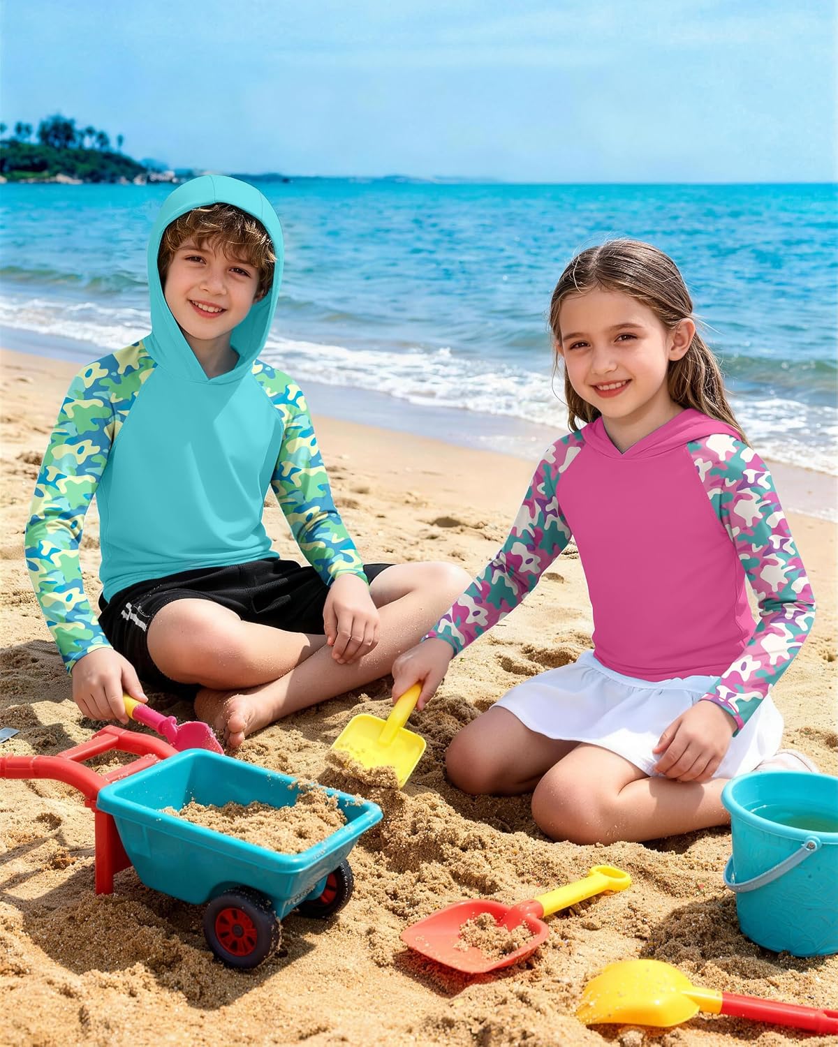 Detalle de DRONIRING Boys Rash Guard Swim Hoodie, Kids UPF 50+ Long-Sleeve Sun Shirt