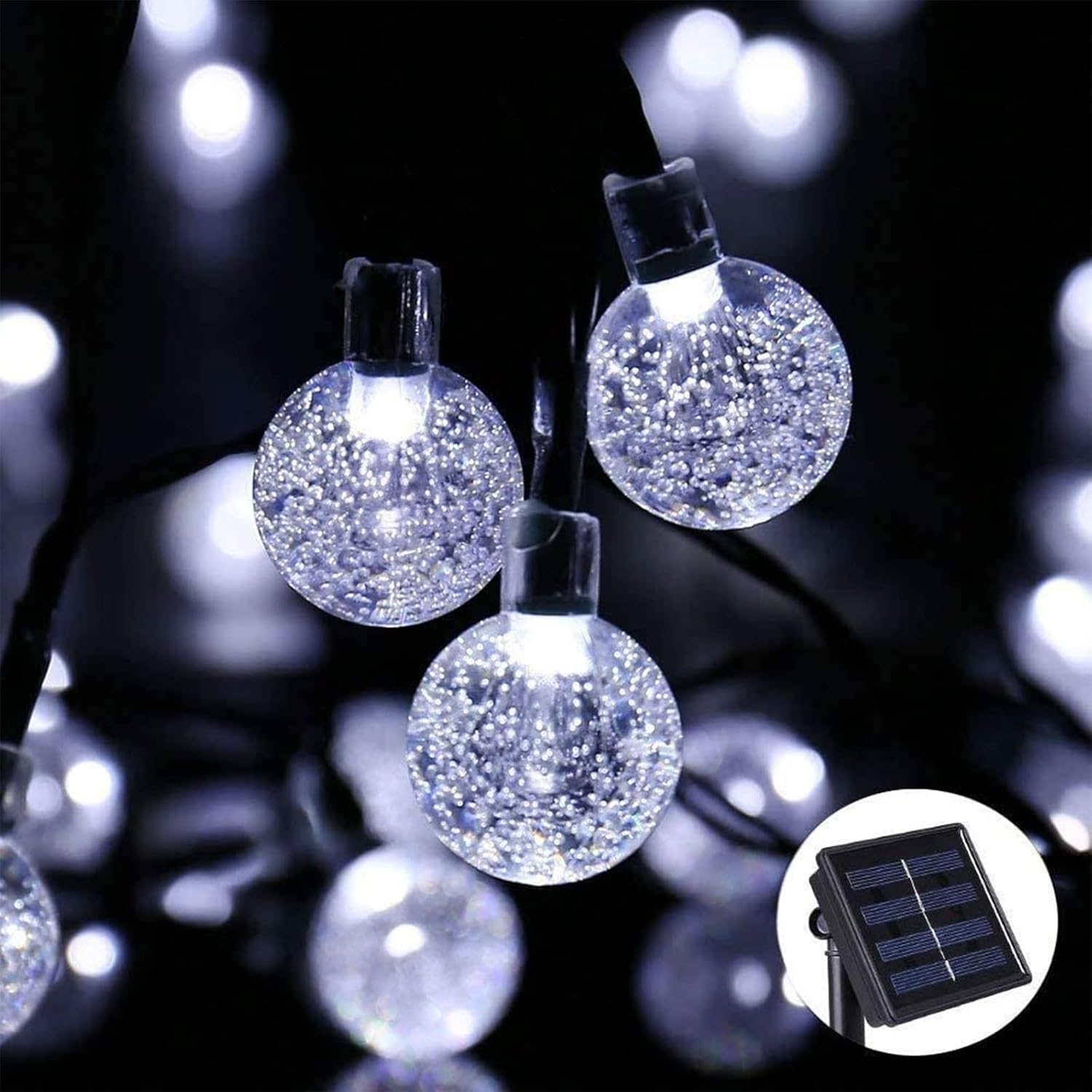 Thumbnail 1 de Moxled Solar Garden Lights Outdoor: 56ft 100 LED Crystal Ball String Lights (White)